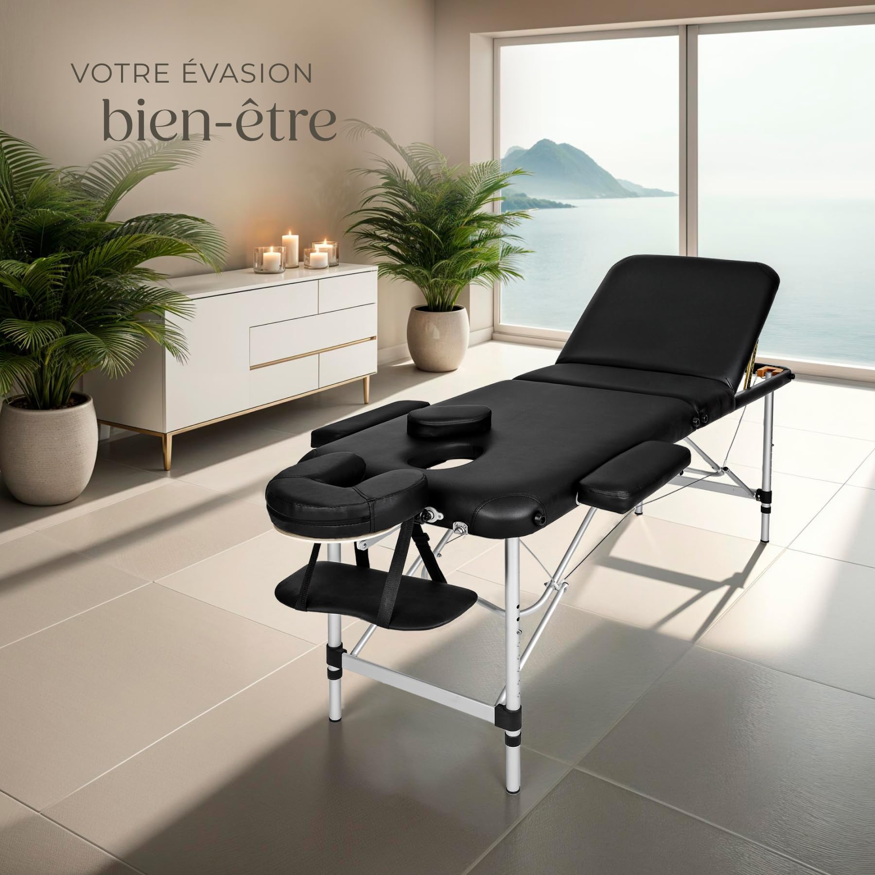 tectake® Table de Massage Pliante Professionnelle 3 Zones Cadre en Aluminium Table Esthetique Professionnel Lit de Massage Portable à roulettes, Accessoires Inclus