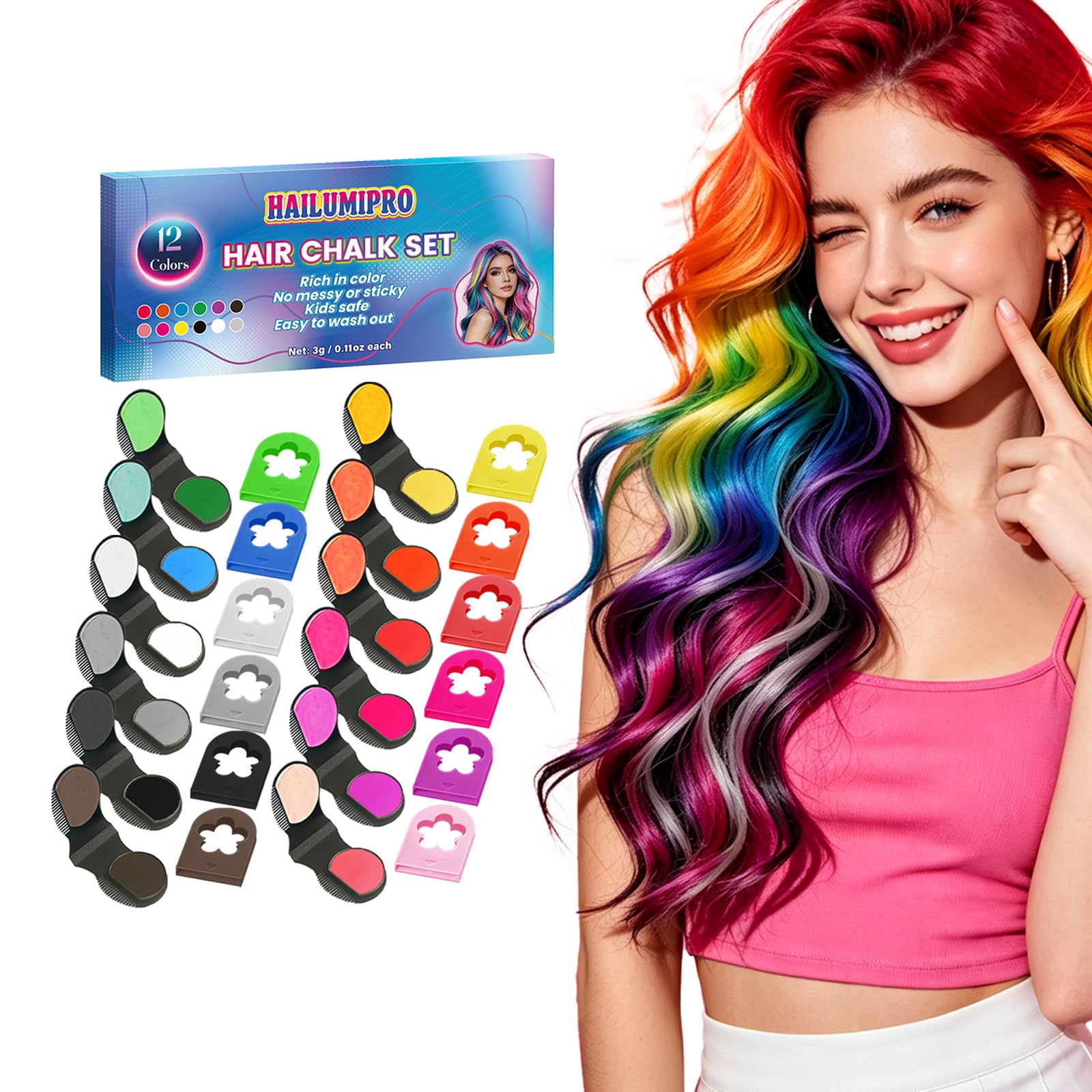 12 Colors Hair Chalk for Girls Kids, Washable Temporary Hair Dye