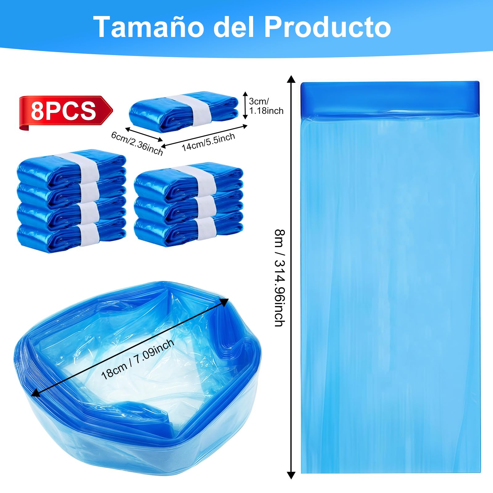 8 Piezas Recambios Cubos de Pañales, 8M Bolsa de Relleno para Papelera Pañales Bebe,Antiolor,Compatible con Todos Contenedores de Pañales