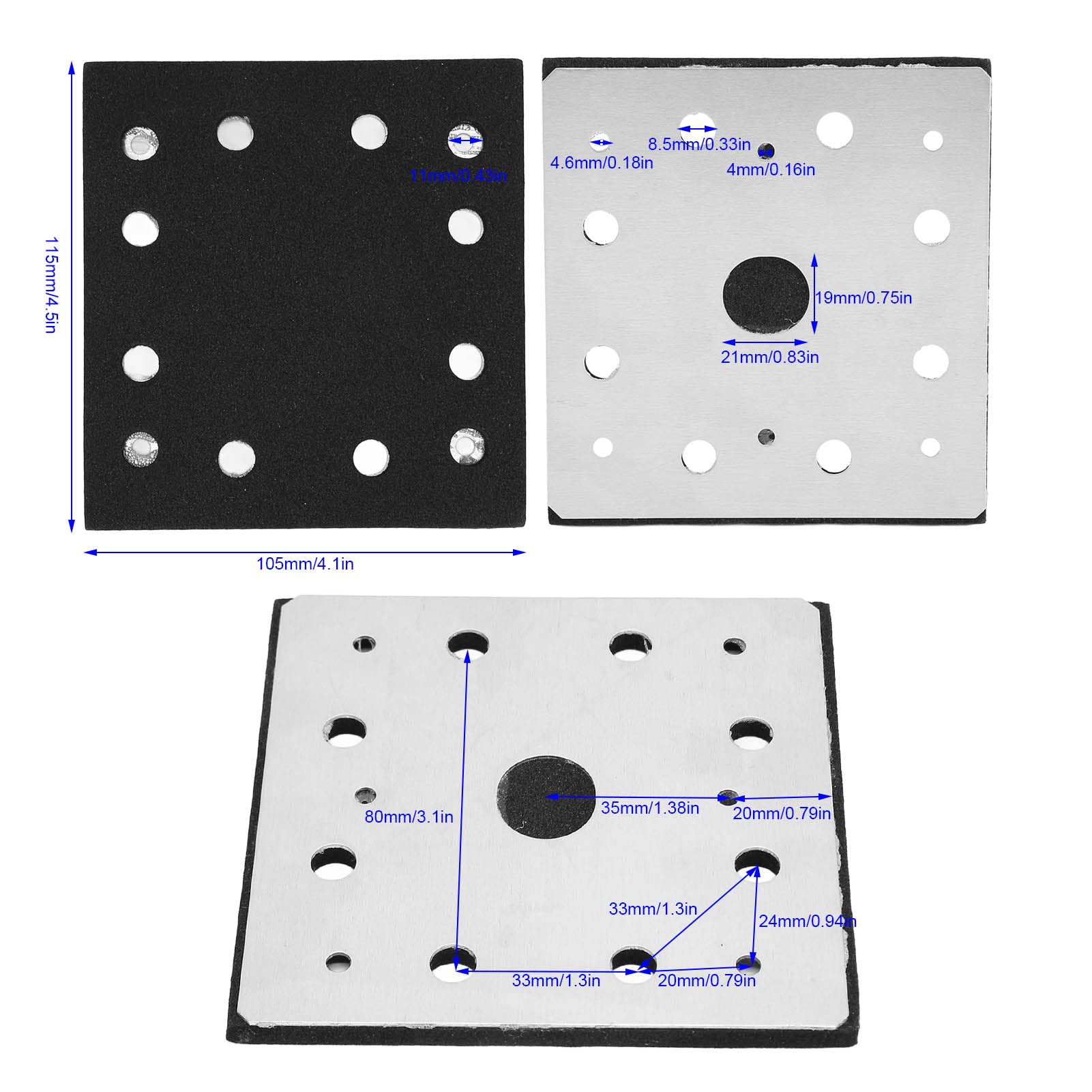Square Sanding Pad 8 Hole 4 Eyes Aluminum Plate EVA Good Cushioning Strong Heat Dissipation Electric Polishing Disc