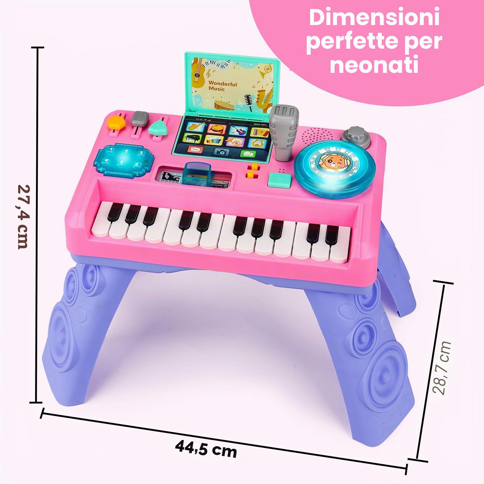 Lypsochaat Giocattolo per Bambini a partire da 1 2 3 Anni con Musica e Luce, Giocattolo Musicale per Bambini con Pianoforte, DJ Console, Giocattolo per Bambini 0-6 0-12 12-18 Mesi, Regalo per Bambini