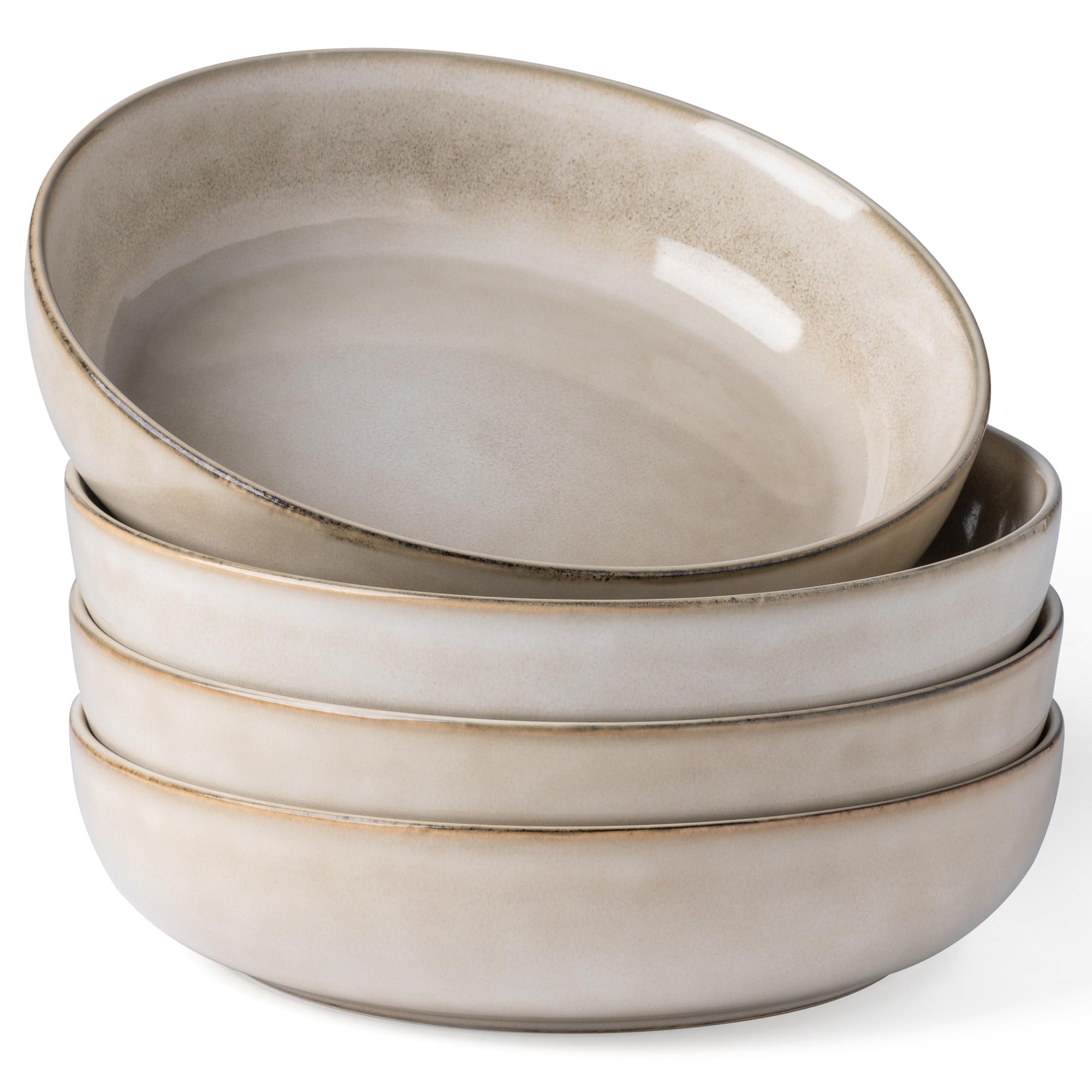 GBHOME9'' Large Ceramic Pasta Bowls, 38oz Stoneware Pasta Serving Bowls Set of 4 for Kitchen, Wide Bowls for Fruit,Pasta,Salad,Oatmeal,Meal, Microwave Safe, Reactive Glaze-Cappuccino