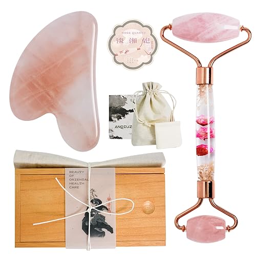 Miniatura 1 de Gua Sha y Roller Set de cuidado facial de la piel con caja de regalo para mujeres y hombres, rodillo de masaje de doble cara y piedra Gua Sha
