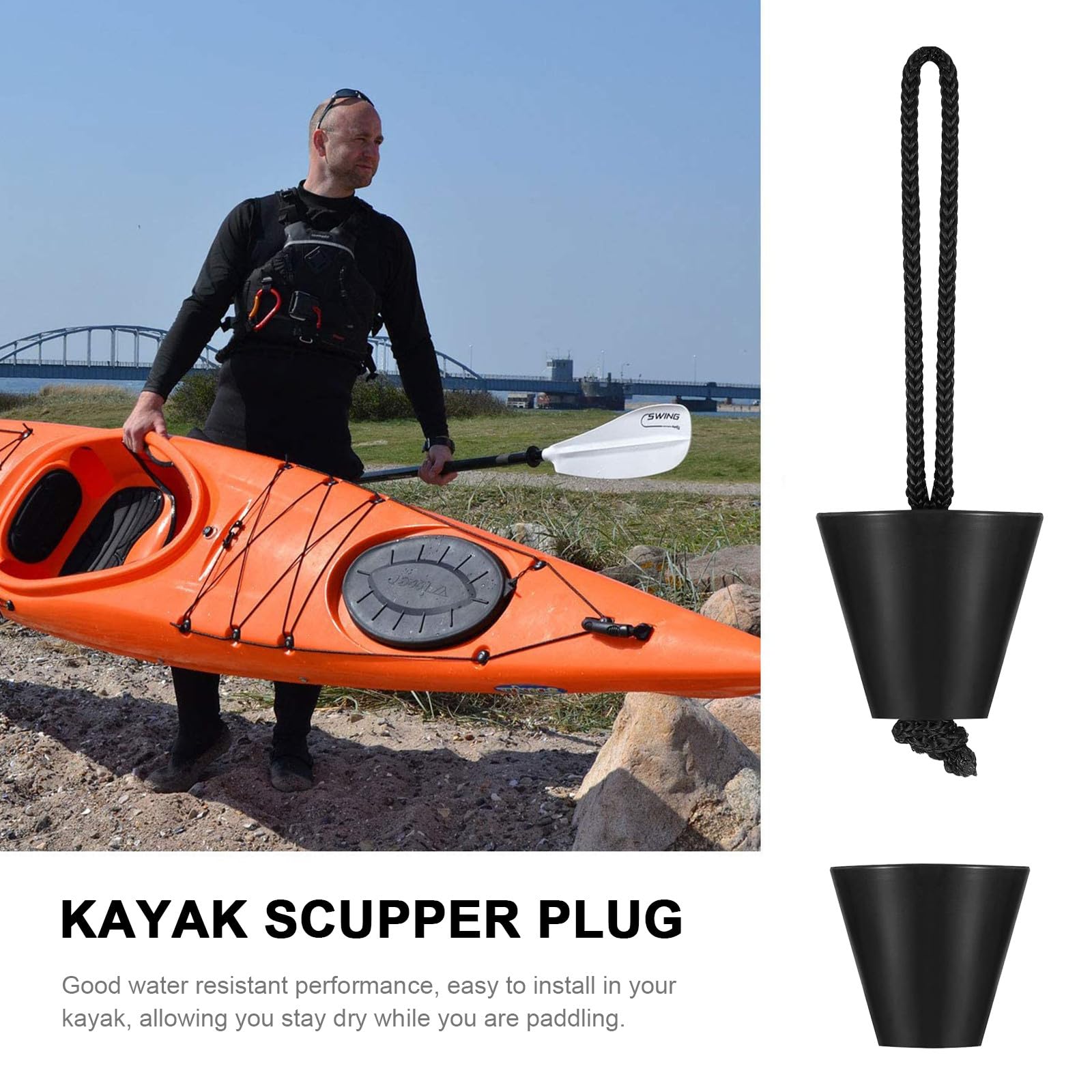CALLARON 6 Stück Silikon Bootsstopper für Kajak und Kanu Tragbar mit Lanyard Universeller Gewindestopfen in Schwarz für Wassersport Zubehör