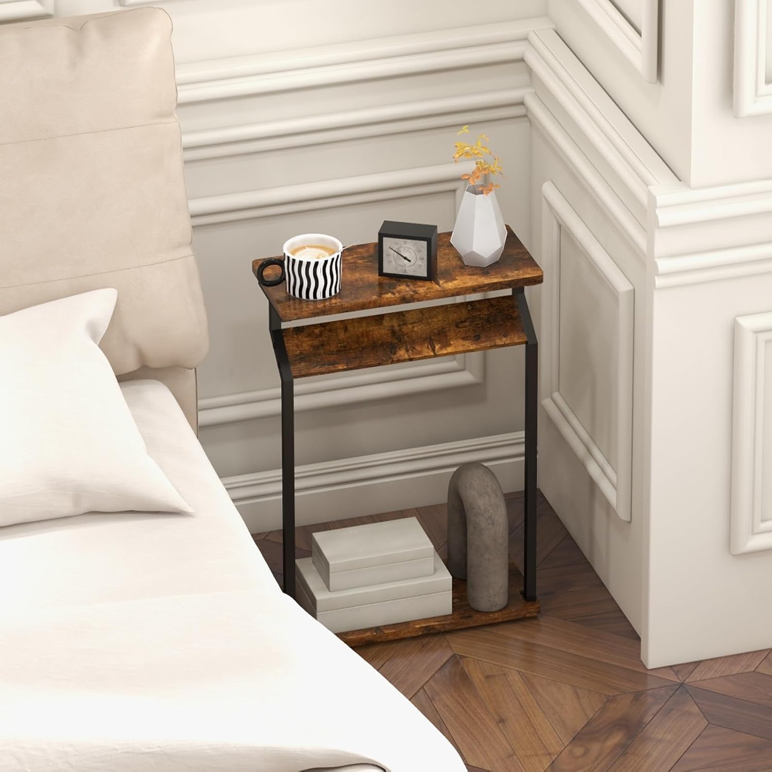 Livofloral Narrow Side Table for Small Spaces, End Table for Couch, Slim Couch Tray Tables, Skinny Thin End Tables for Living Room, Bedroom, Rustic Brown