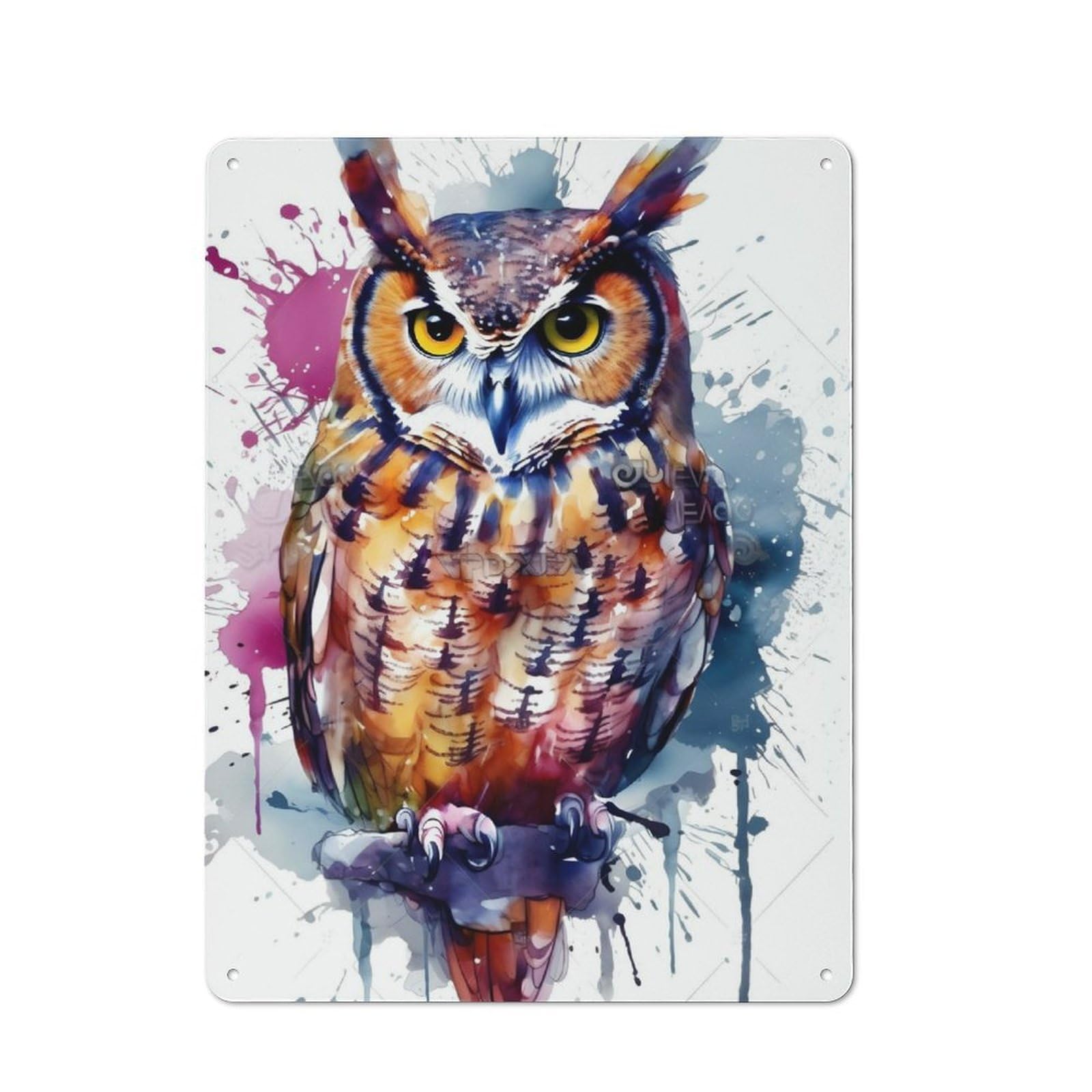Junmoney Bird Owl Watercolor Farmhouse Metal Sign With Design 40X30cm, Rustic Rustic Kitchen Decor For Dining Room, Cafe, Entryway Or Family Room