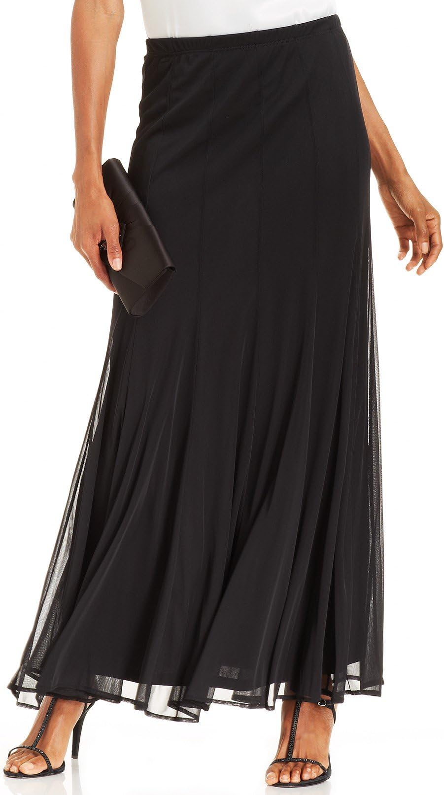 Onyx Nite Womens Mesh Elastic Waist Maxi Skirt Black XL