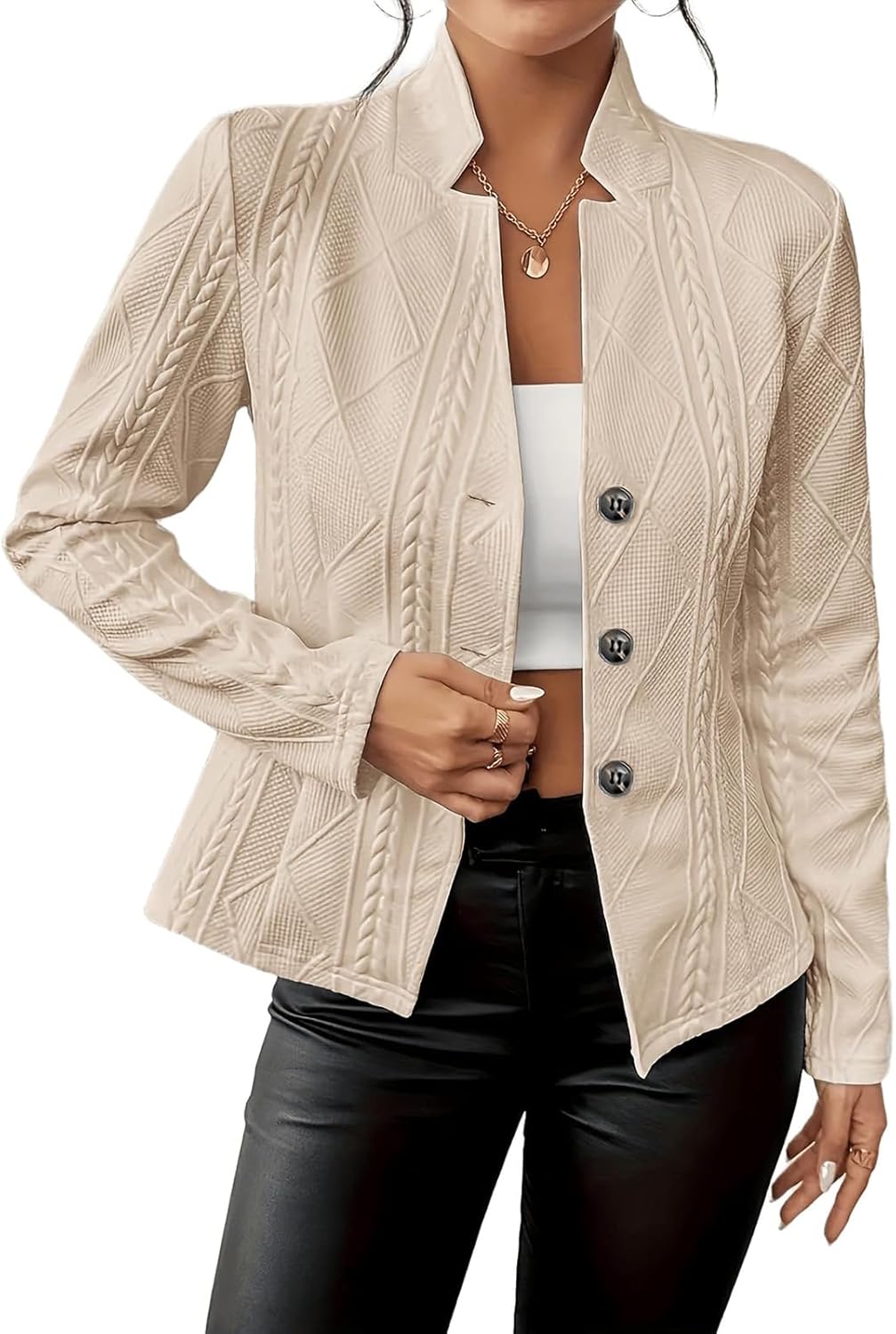 Women’s Textured Casual Blazers Business Single Breasted Long Sleeve Work Office Suit Jackets