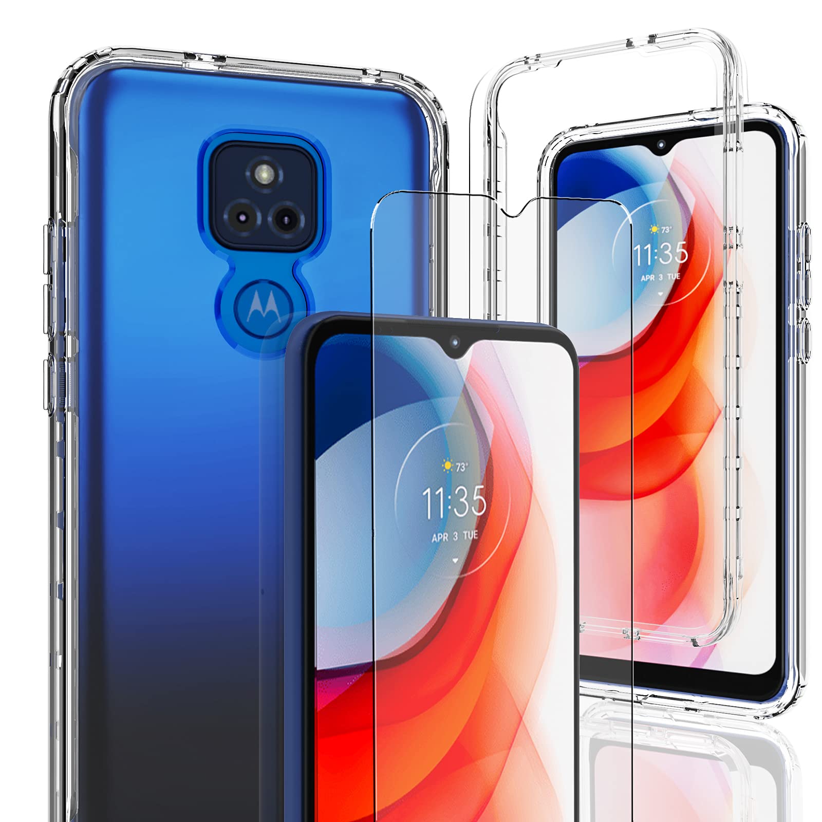 Moto G Play 2021 Case, AMENQ Motorola G Play 2021 Case with Screen Protector, Clear Heavy Duty Shockproof with TPU Bumper and Hard Protective PC Front Phone Case for Moto G Play XT2093DL 6.5''(Clear)