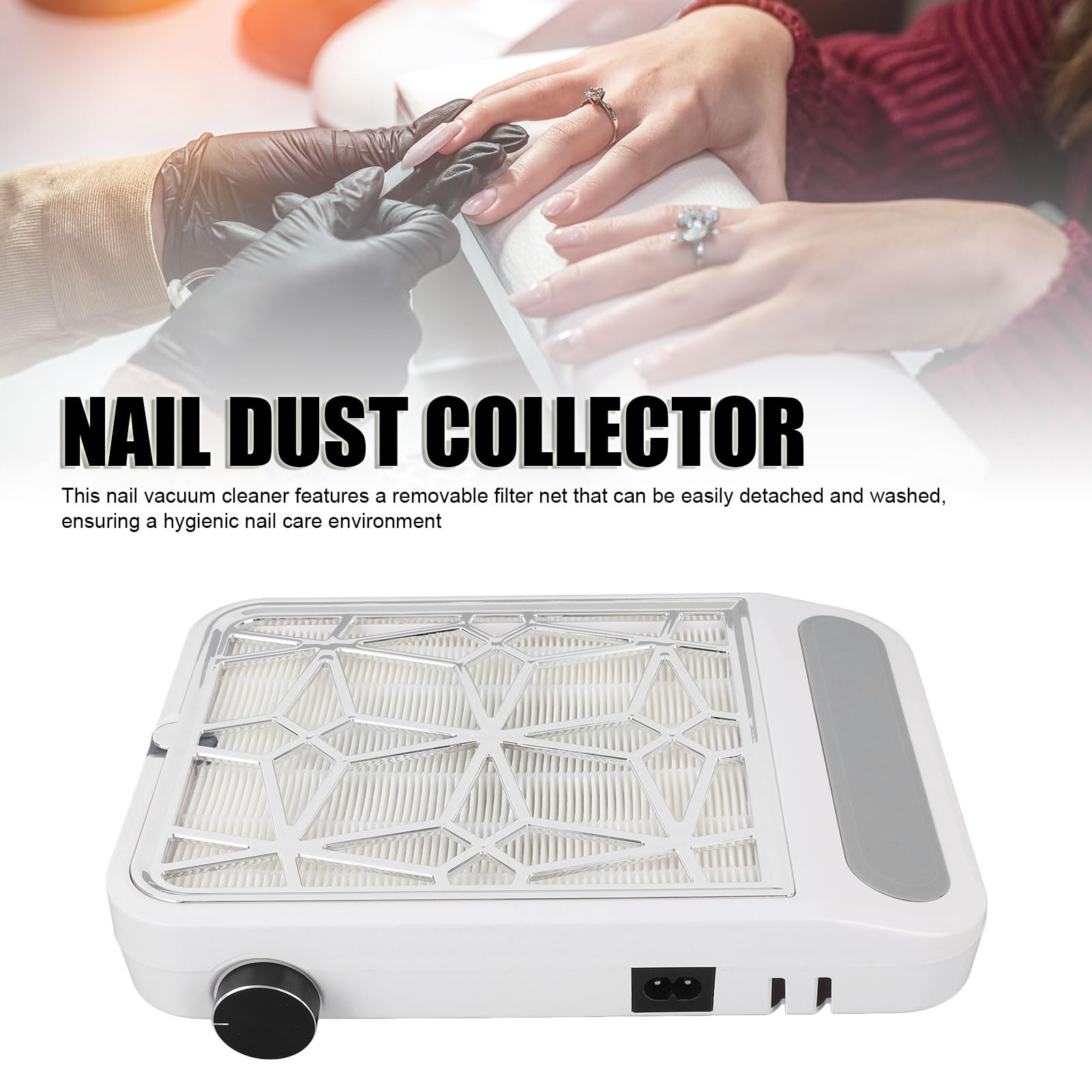 YUYTE Aspiratore per Polvere per Unghie con Aspirazione Regolabile e Appoggio per le, Aspirapolvere Professionale per Manicure con Filtro Riutilizzabile, Potente Strumento di (Spina europea)