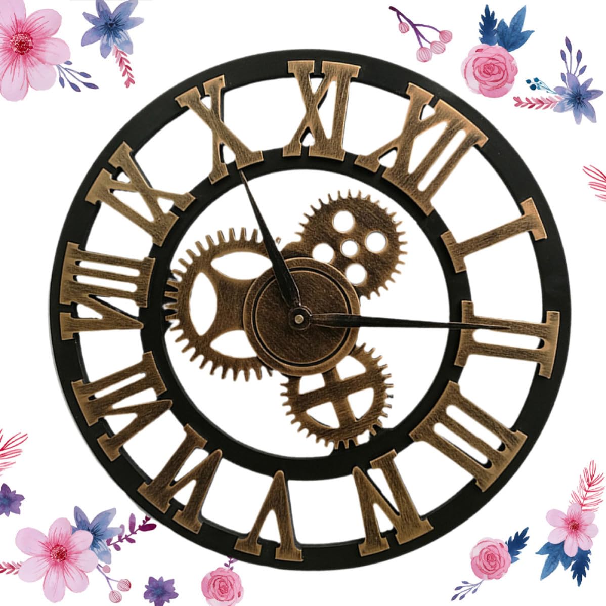 Reloj de Pared Creativo Industrial Mecanismo de Engranajes, Color Dorado, Material Metal y Madera, sin Ruido para Oficina y Sala Moderna