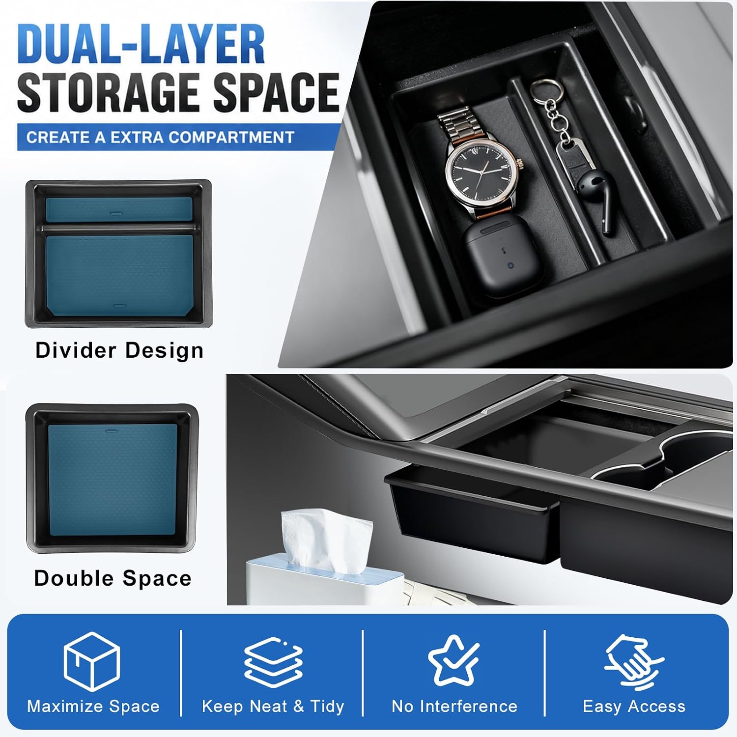  Tesla Model Y Juniper 2025-2026 13-Piece All-Weather Floor Mats & Double-Layer Center Console Organizer – Full Interior Protection & Smart Storage (Not for Standard) thumbnail