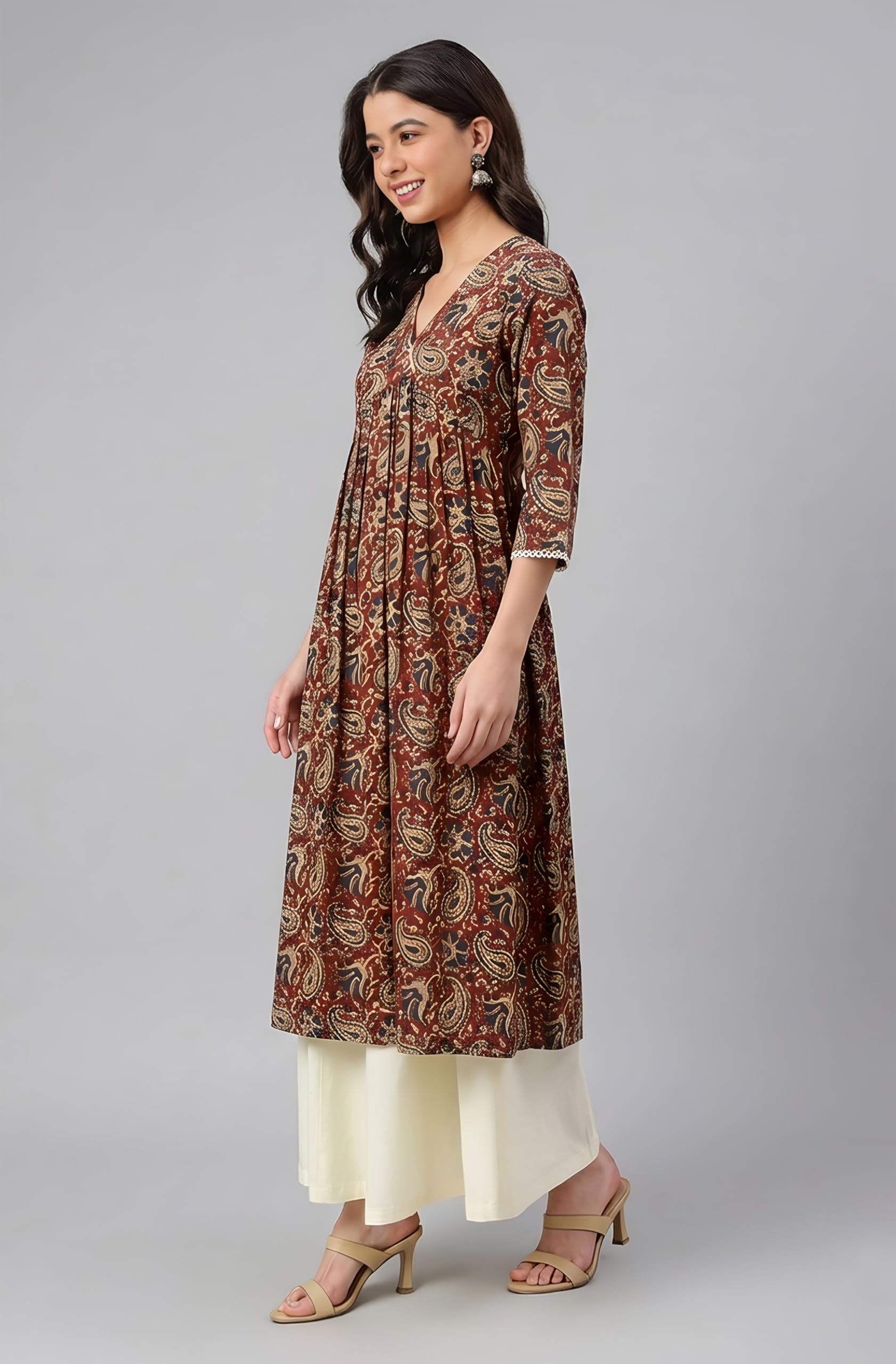 Janasya Women's Pure Cotton Floral Printed Flared Kurta product image 2