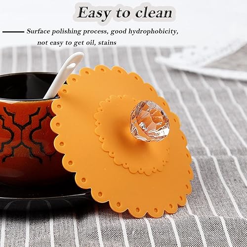 Miniatura 4 de Tapas de silicona para tazas flexibles de diamante, cubiertas reutilizables para tazas de té y café, antipolvo, herméticas, tapas de taza de vidrio,