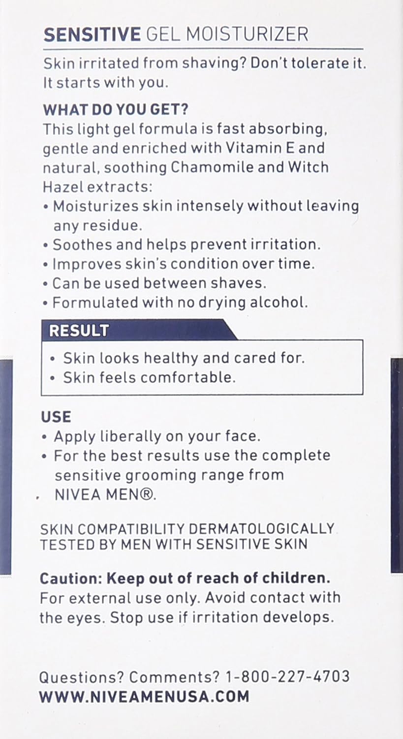 NIVEA MEN Sensitive Non-Greasy Face Gel Moisturizer, 1.7 oz Bottle