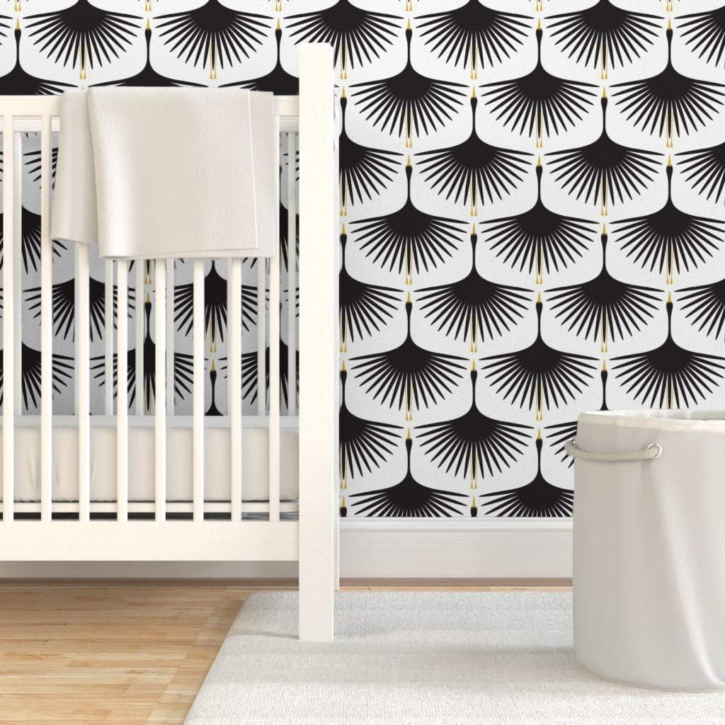 Peel & Stick Wallpaper 3ft x 2ft - Art Deco Black White Bird Animal Swan Minimalist Mod Modern Custom Removable Wallpaper by Spoonflower