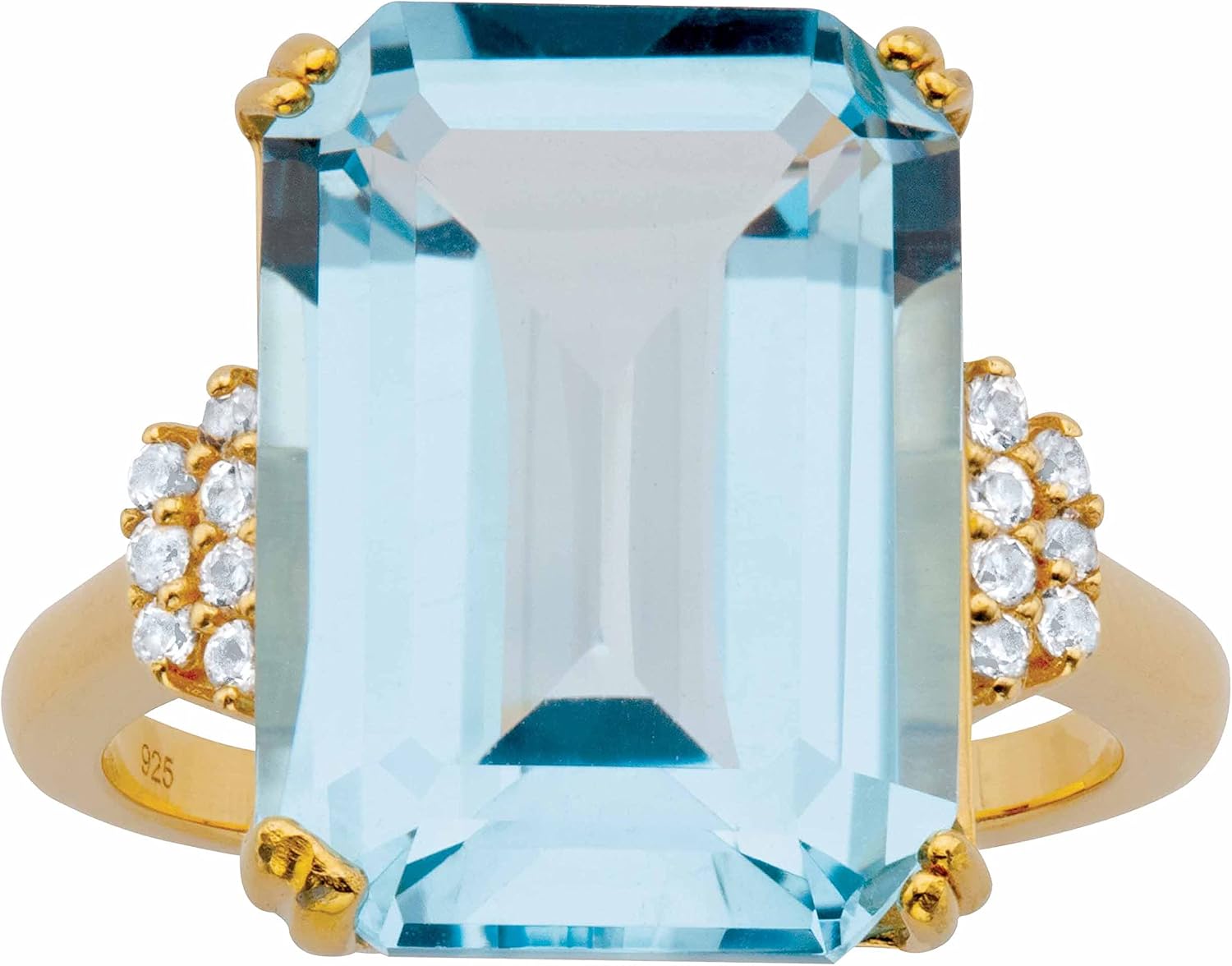 Palm Beach Jewelry 18K Yellow Gold Over Sterling Silver Genuine Emerald Cut Blue and White Topaz Cocktail Ring