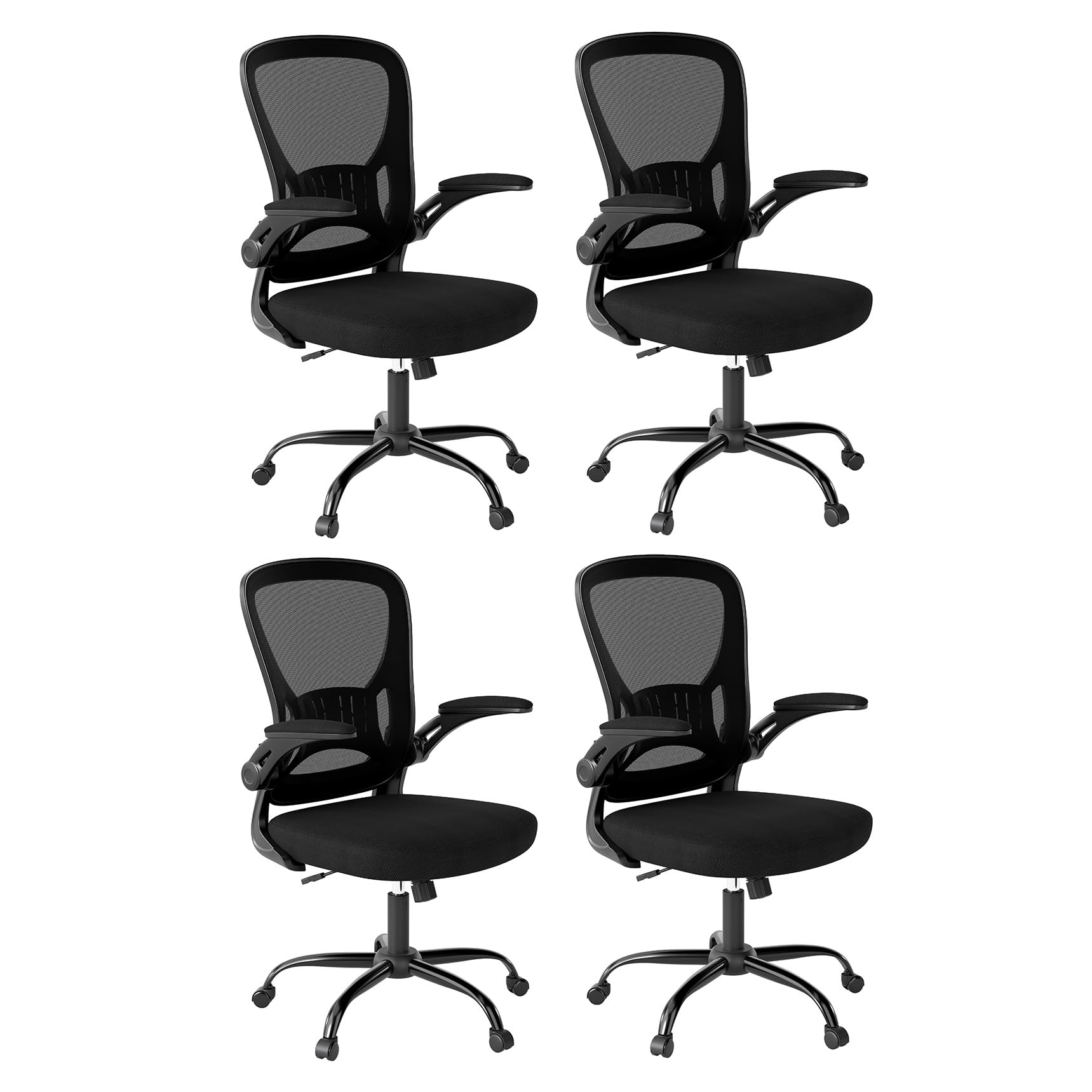 Youhauchair Office Chair Set of 4, Ergonomic Home Office Desk Chairs with Flip-up Arms and Lumbar Support, Height Adjustable, Black