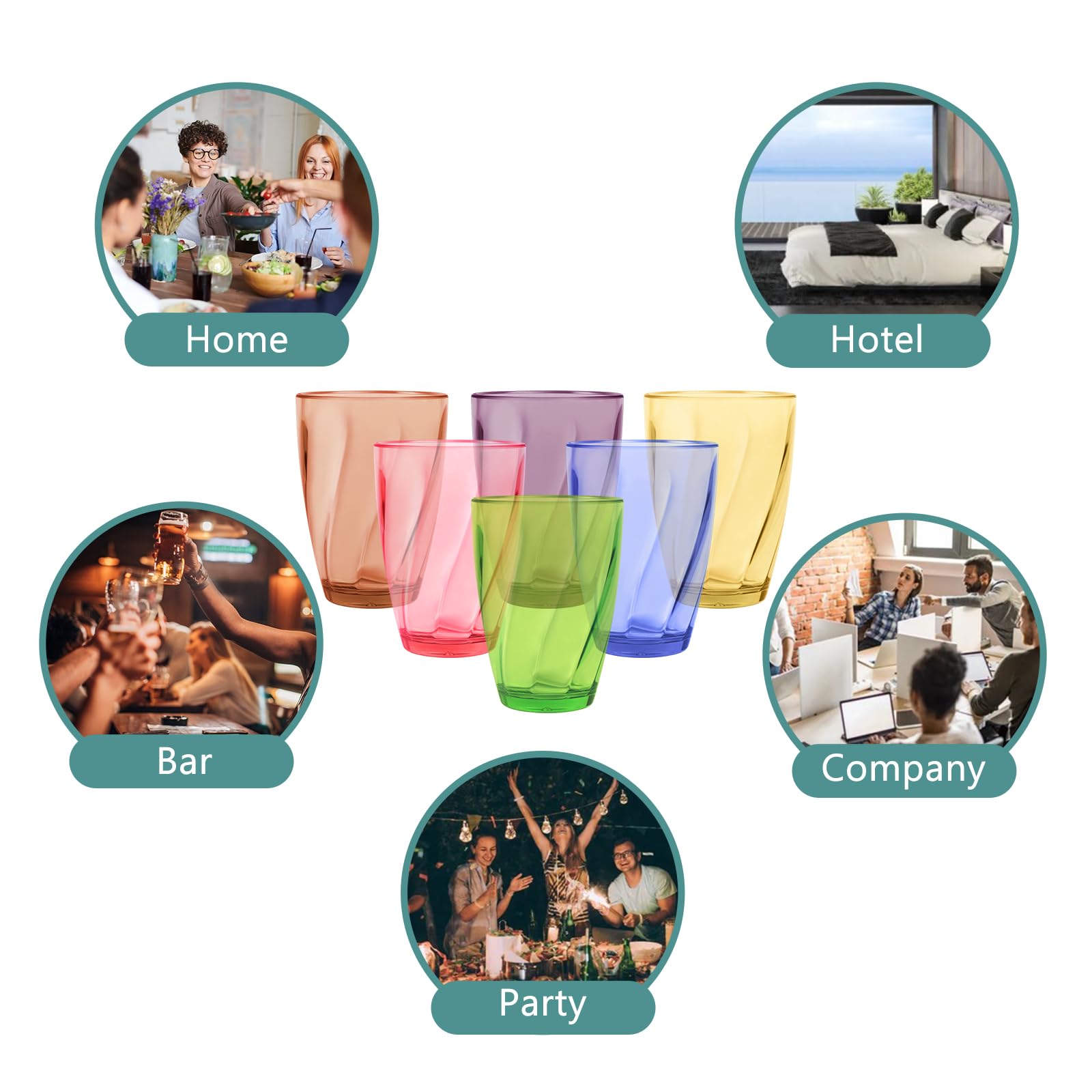 Topsky Vasos de agua de plástico de 12 onzas | Juego de 4 vasos transparentes irrompibles de acrílico transparente reutilizables para jugo de vino para picnic en casa, fiestas, aptos para
