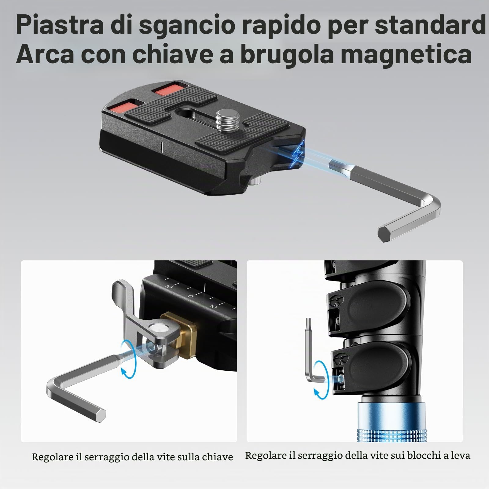 SIRUI Piastra Sgancio Rapido con Base di Serraggio, Quick Release Plate Clamp con Adattatore Vite da 3/8"-16 a 1/4"-20, Piastra di Rilascio Rapido per Fotocamera DSLR Treppiede Monopiede, QC-55