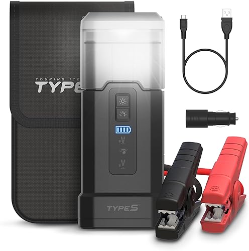 Arrancador y linterna de trabajo tipo S - Arrancador y cargador portátil de batería de coche con guía de salto LED Intelli-Step, linterna de trabajo