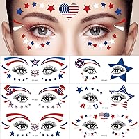 Vista 1 de Decoraciones del 4 de julio, tatuajes de ojos para la cara, bandera de Estados Unidos, estrella, tatuajes temporales, Día de la Independencia