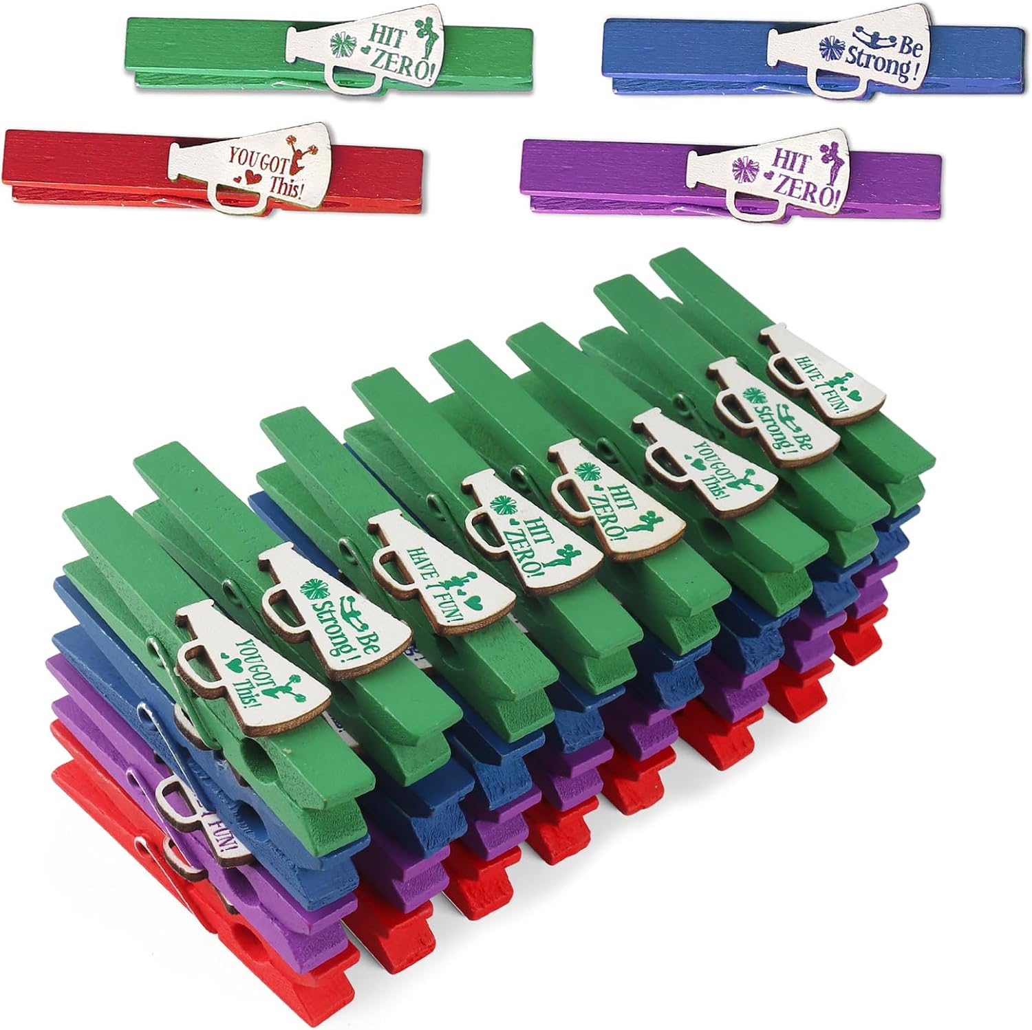 Cheerleading Mini Clothespins 28 Pcs Cheer Pins Blue Colored Wooden Mini Clothes Pins for Photos Hanging Cards Locker Decoration Motivational Megabone Clips Cheer Team Spirit Gift(Blue