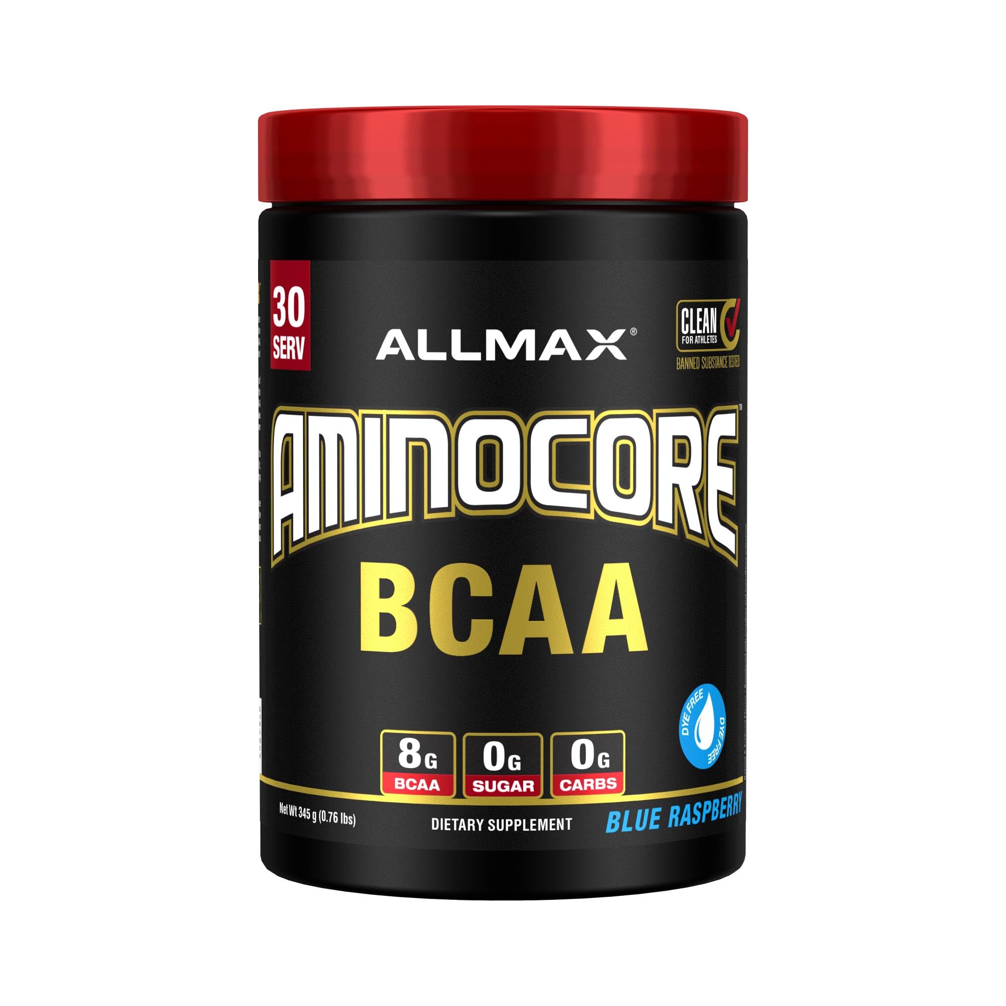 ALLMAX Nutrition AMINOCORE BCAA – 8G BCAAs – 100% Pure Branch Chained Amino Acids – Gluten Free - Blue Raspberry - 315 Gram