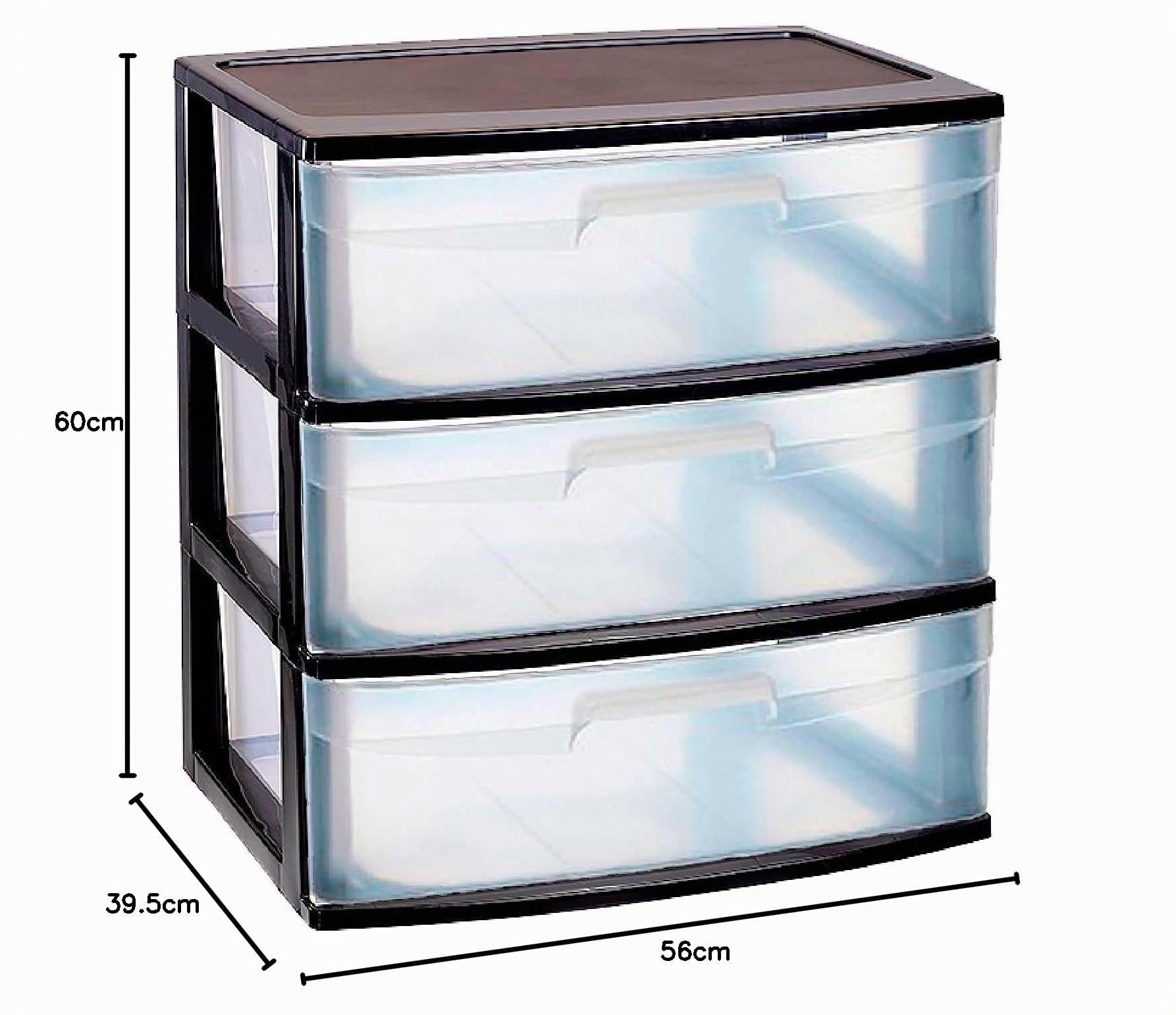 Acan Tradineur - Caisson d’organisation “Nilo” - Idéal pour la maison ou le travail - Fabriqué en plastique - 3 tiroirs translucides - 61 x 56 x 40 cm - Couleur Noir