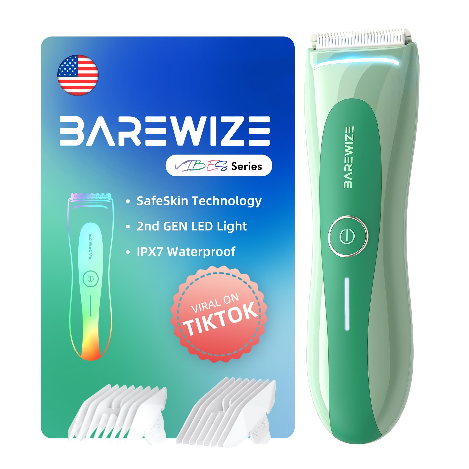 BAREWIZE Bikini Trimmer for Women, Electric Shaver for Women | LED Light, IPX7 Waterproof, USB-C Rechargeable, Ceramic Blade | Electric Razors for