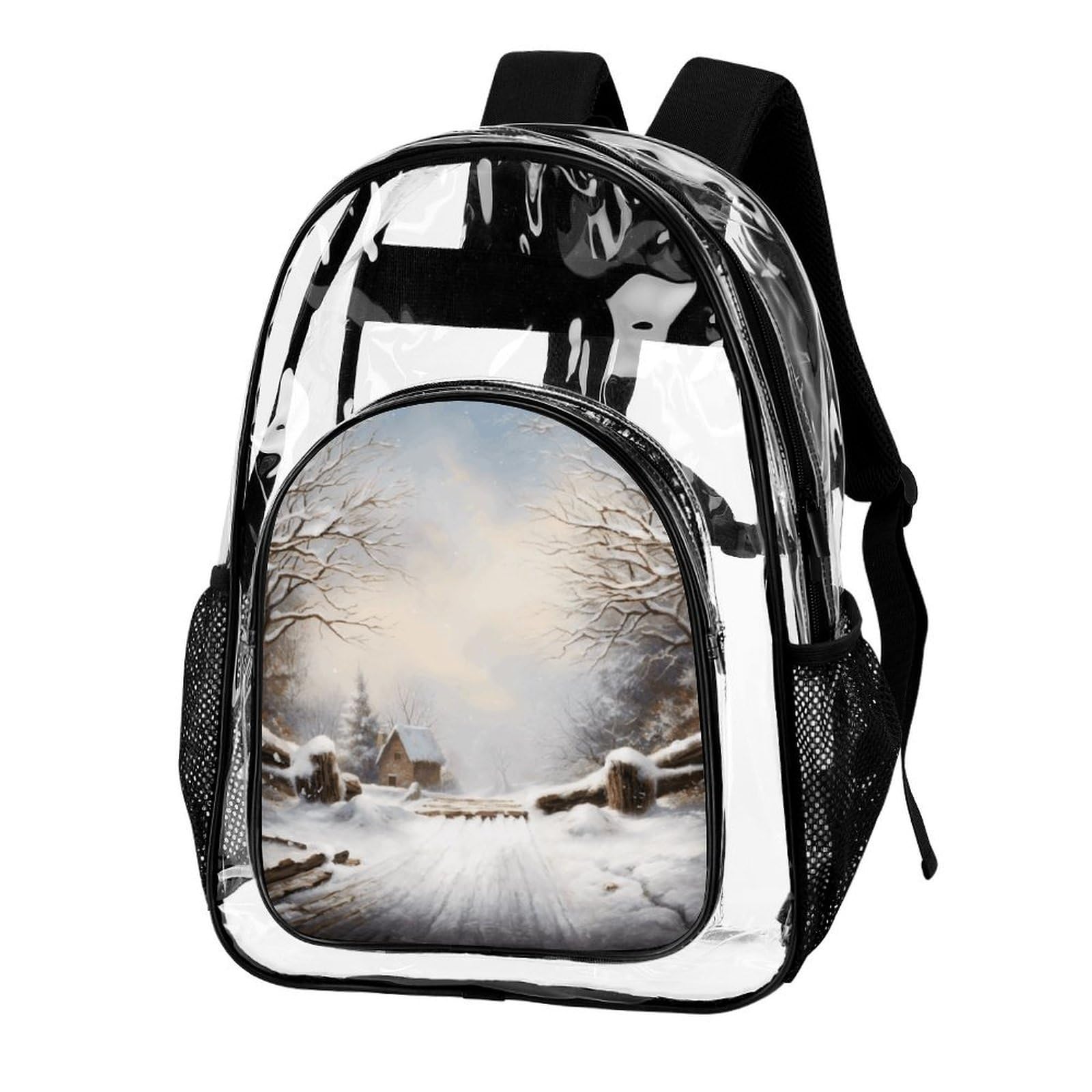 Snow Scene - Zaino trasparente grande, in PVC trasparente, per la sicurezza, il lavoro, i viaggi, lo stadio