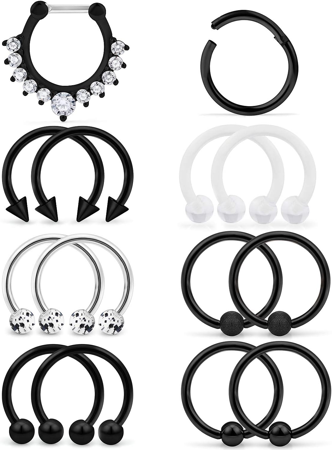 Yaalozei16G 14G Septum Rings Hypoallergenic Surgical Steel Septum Nose Rings Hoop Tragus Cartilage Helix Earrings Hoops Piercing Jewelry for Women Men 10mm