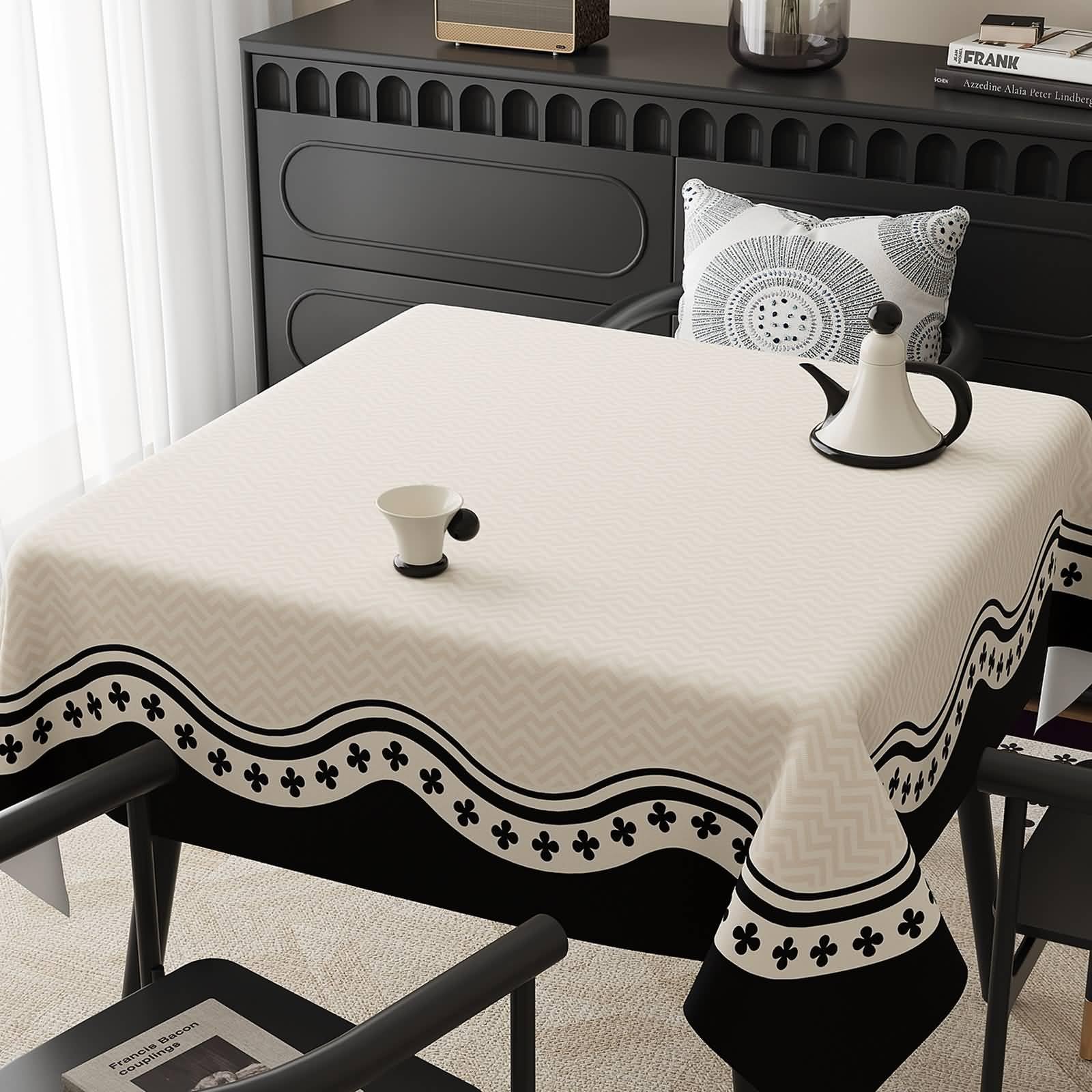 PVC Tischdecke Rechteckig Abwaschbar, Beige Schwarz | 90x150CM