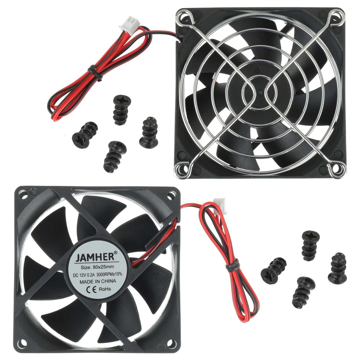 80x80x25mm 12V DC Computer Case Cooling Fan 2Pin XH2.54 2Wire 3000RPM High-Performance Quiet Fans(2 Pack)