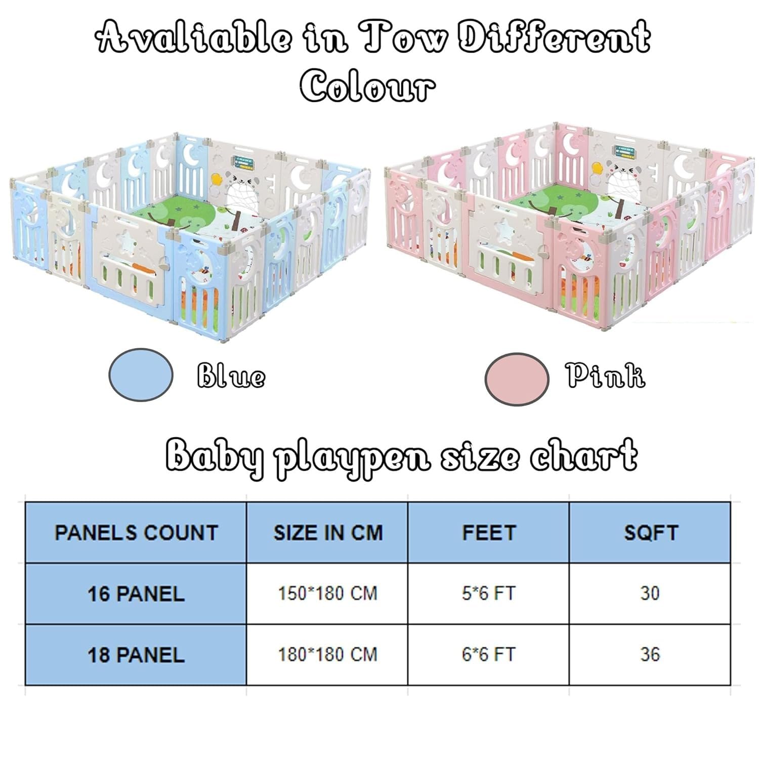 Careopeta 18 Panel playpen for Babies upto 5 year Foldable Big Size Playpen with Mat Balls Gate Activity panel Toddlers Playard for Kids Play Area Indoor Setup Outdoor Children Playing Area Play Pen (6*6FT=36SQFT) - Image 2 thumbnail
