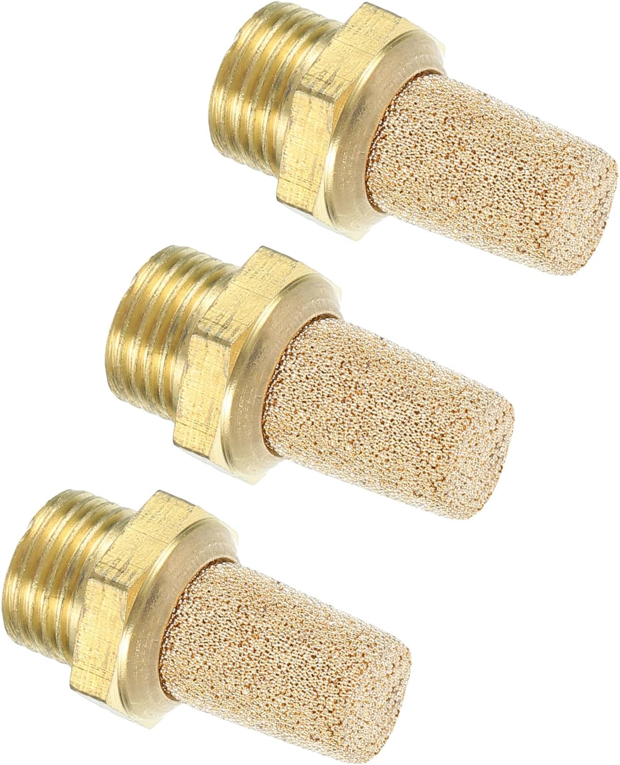 MECCANIXITY 3PCS Pneumatic Exhaust Muffler, g 1/8" Thread Male Sintered Bronze Muffler Brass Air Line Fittings for Pneumatic Tools and Industrial Machinery
