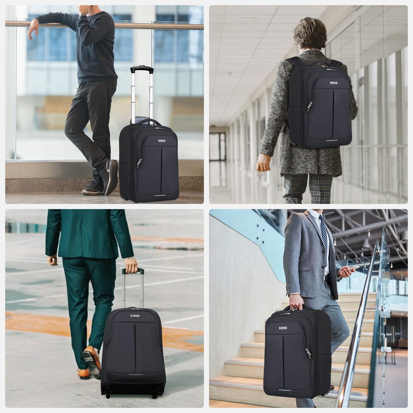 Mochila con Ruedas para Adultos - Mochila Portatil con Ruedas 17 Pulgadas, Mochila Viaje Cabina Impermeable para Hombre y Mujer, Ideal para Trabajo, Viajes y Uso Diario (Negro)