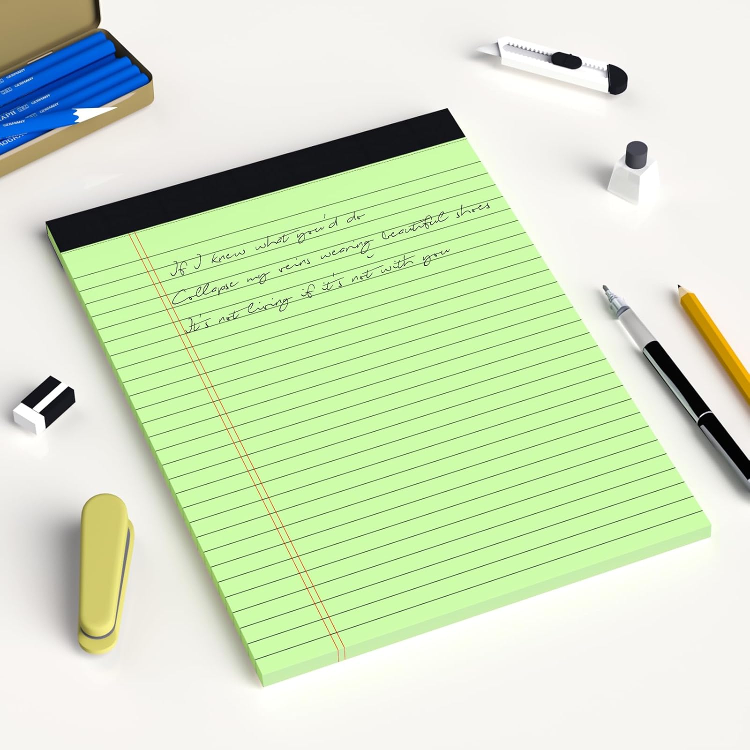 Green Legal Pad Note Pads 8.5 x 11 inch, Wide Ruled Clear Print Writing Pads 30 Sheets/Pad, 20lb Colored Paper, Perforated Notepad with Sturdy Back (3 Pads Green) - Image 7