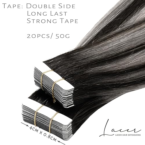 Vista 10 de Lacer Extensiones de cabello humano con cinta adhesiva, 20 pulgadas, color negro natural, 100% virgen, extensiones de cabello humano de doble cara