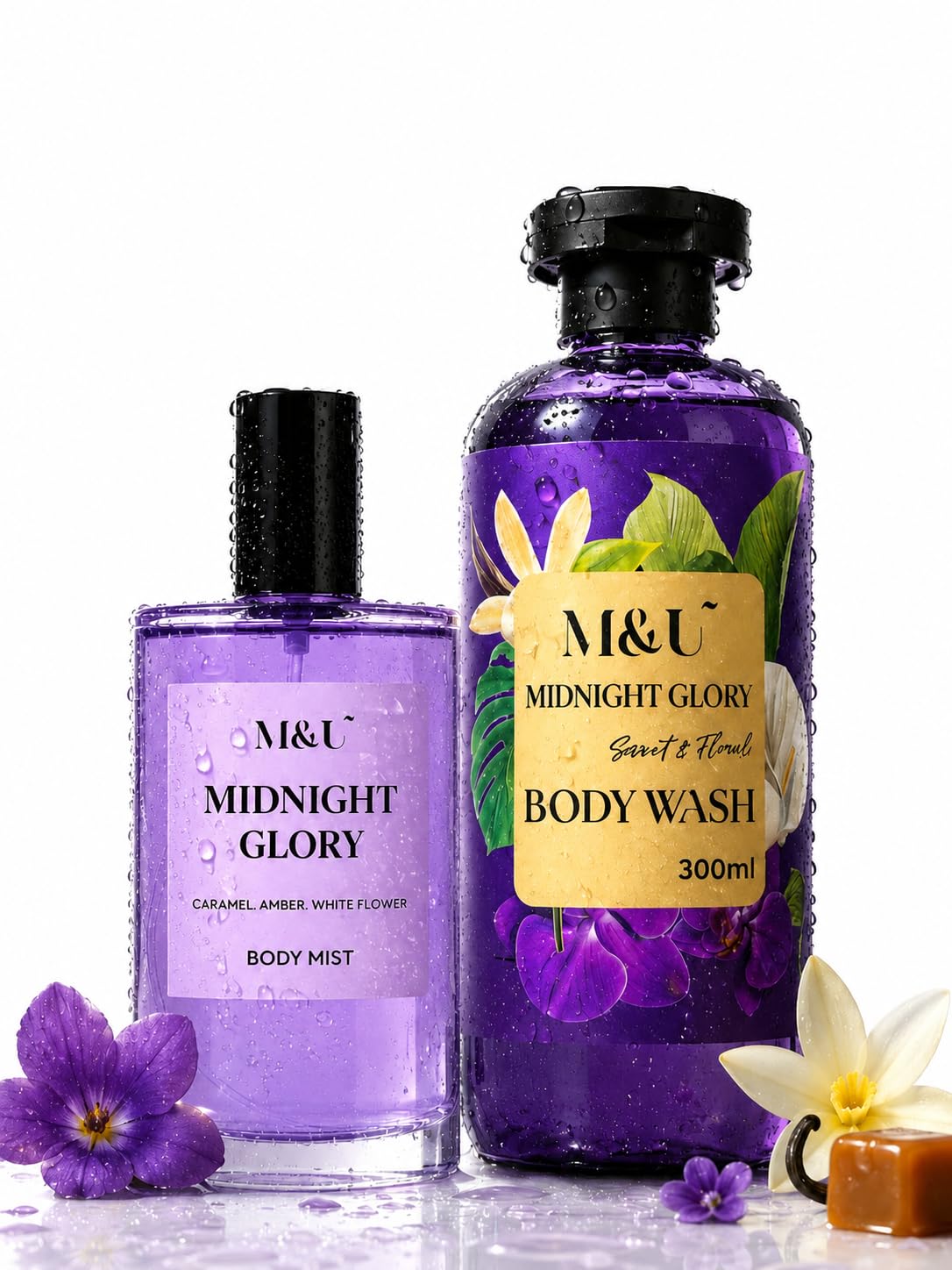 Midnight Glory Body Wash 300ml and Body Mist 50ml | Toasted Caramel, Vanilla, Lily, & Bergamot | Fresh & Juicy Set of 2-image-49