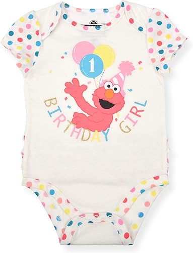 Sesame Street Bebé Niñas Cumpleaños Elmo Manga Corta Body Creeper para Bebés - Blanco