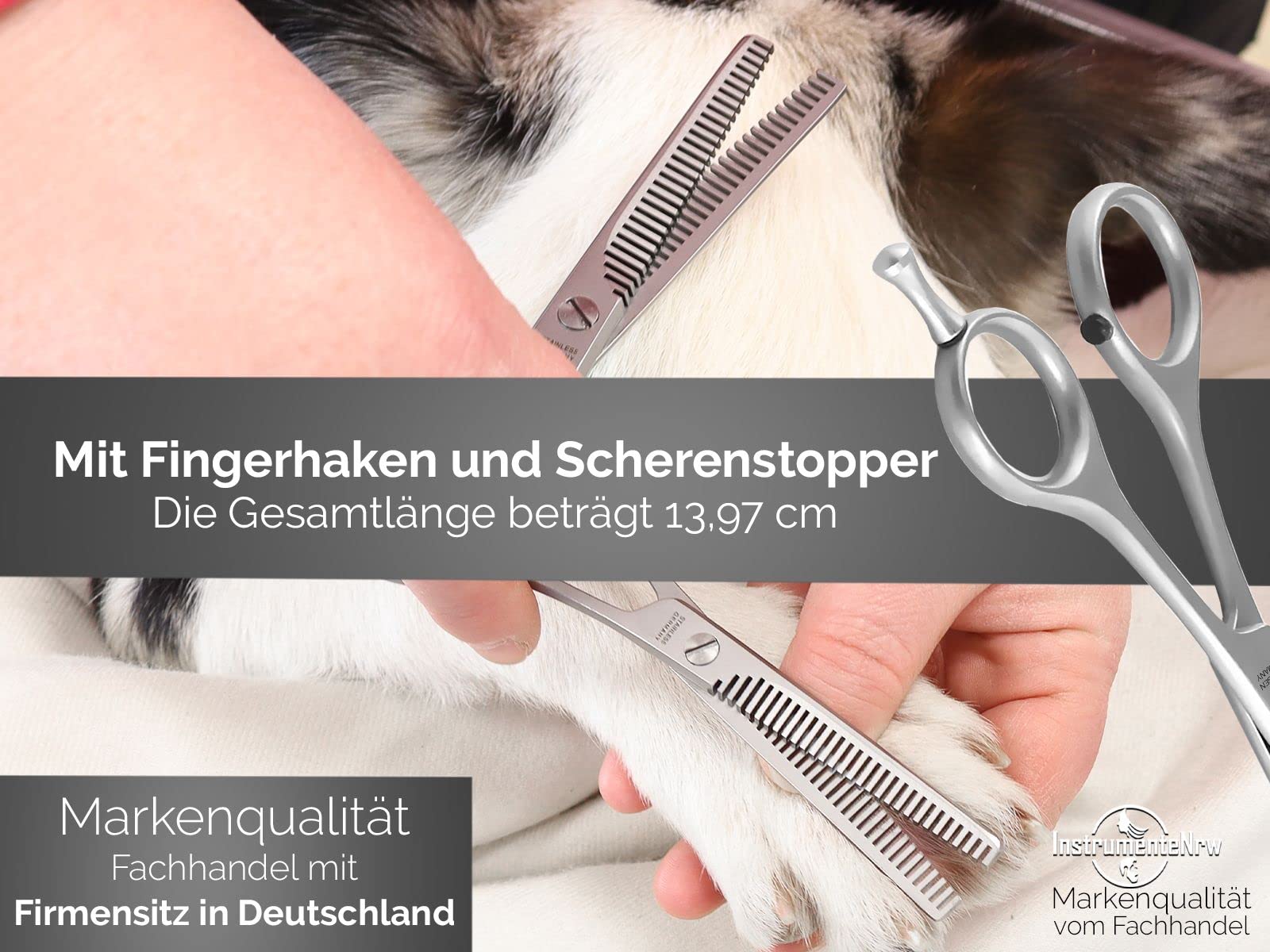 Fellschere aus Solingen Effilierschere Hunde-Schere mit 2-Seitiger Zahnung Ausdünnschere Made in Germany Fell Haarschere mit Scharfem Schnitt für Hunde Katzen zum Ausdünnen des Tierfells (13,97 cm)