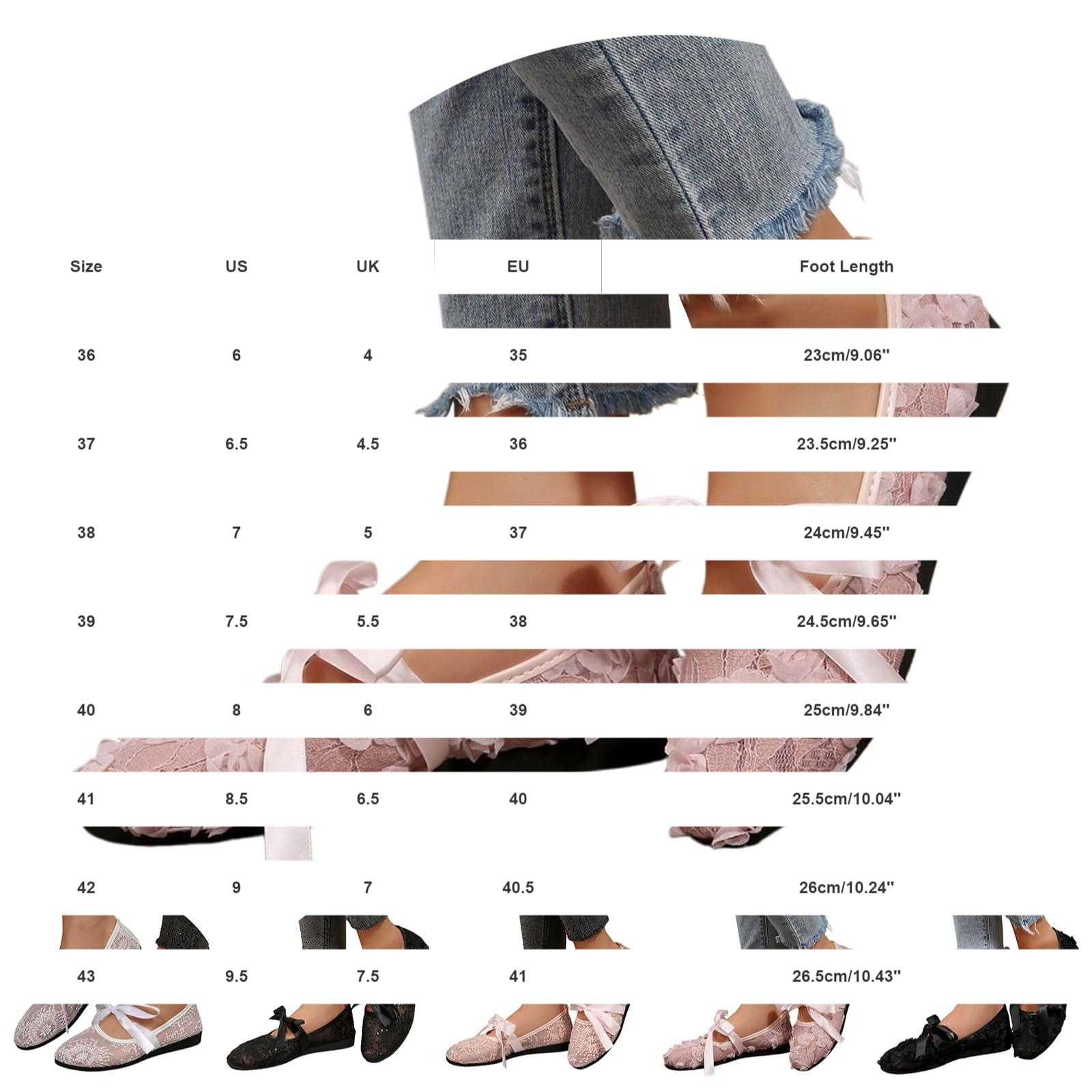 Ballerine Mary Jane Donna in Pizzo Floreale, Scarpe Basse Eleganti con Fiocco e Cinturino, Punta Tonda, Suola Piatta Morbida, Stile Dolce Primavera