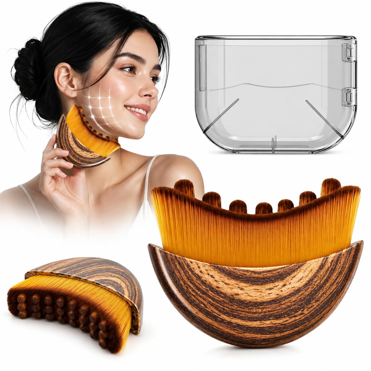 Viral olb auraderm lymphatic contour guasha brush for snatched face, chin, neck | face sculpting tool for de-puffing, jawline definition & skin firming | wooden lumera brush for massage & skincare use (brown new)-picture-54