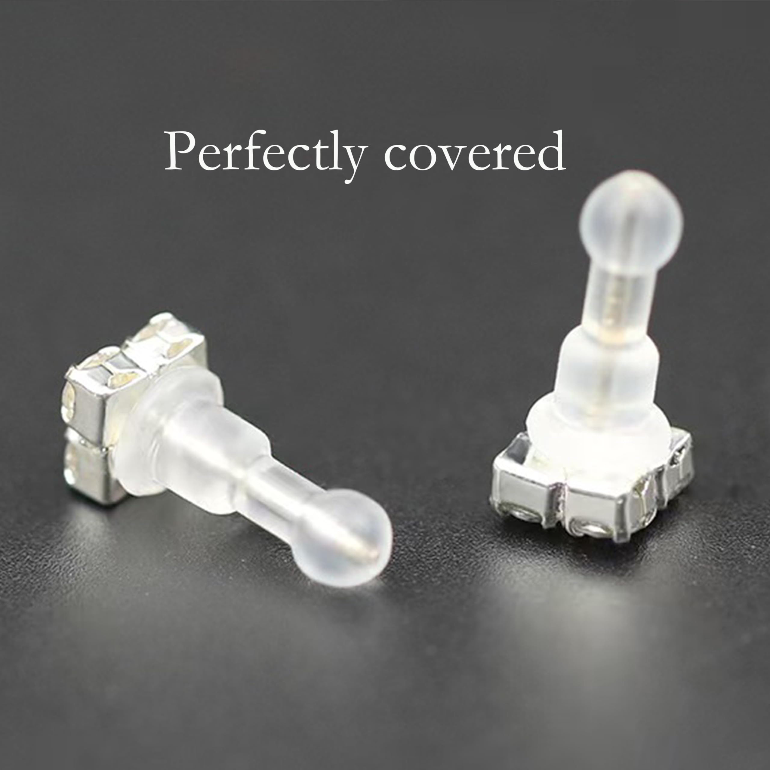 50 piezas de parte trasera impenetrable suave y larga para orejas perforadas, material TPE de grado médico (igual que el chupete), se adapta a todo tipo de aretes (doble bola)