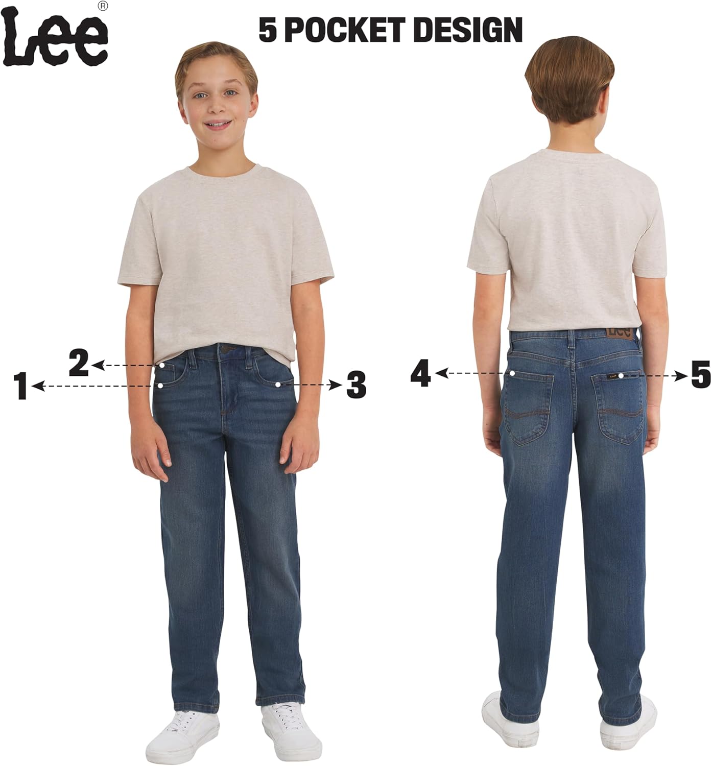 Lee Boys' 5 Pocket Straight Fit Stretch Waist Denim Jeans - Image 2