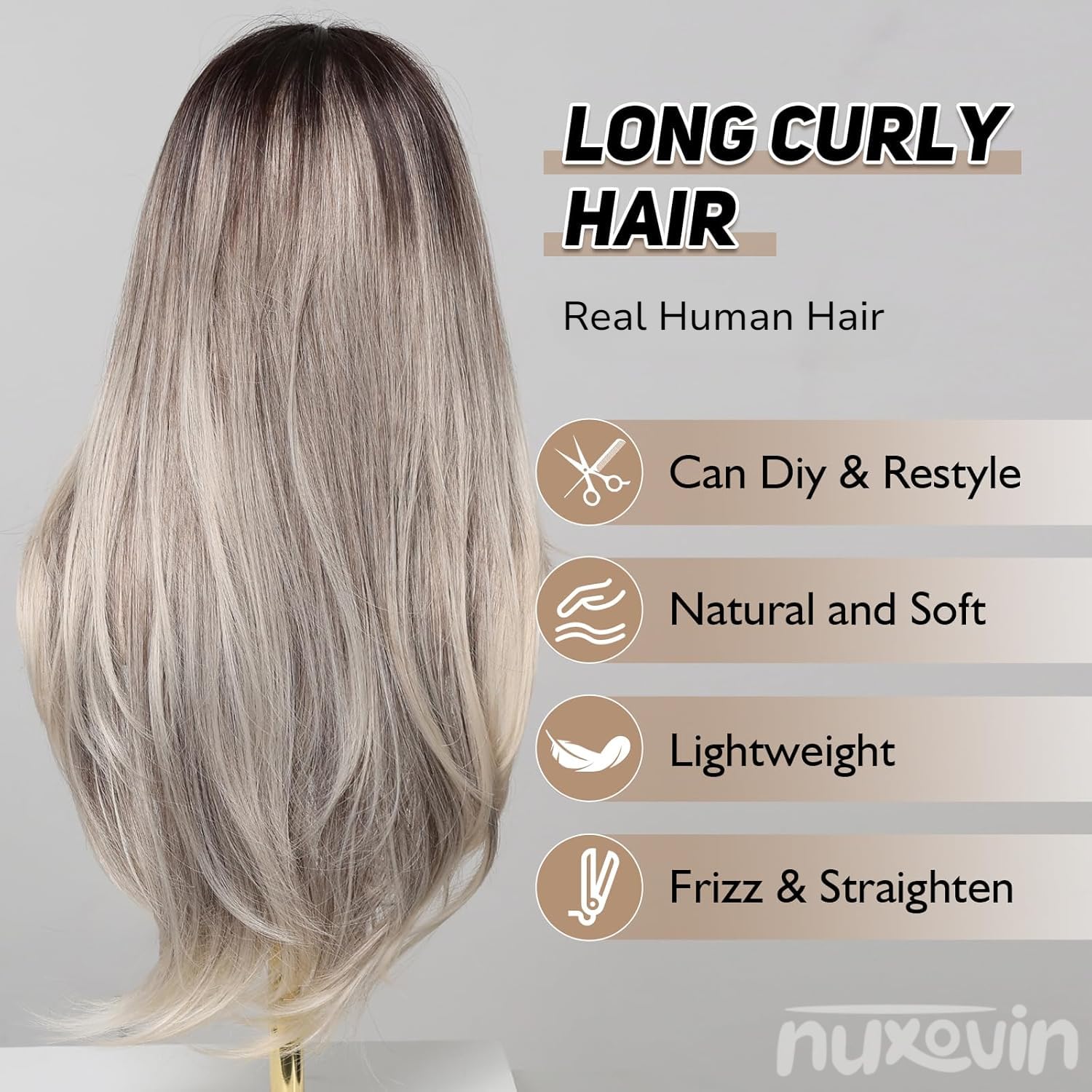 Amazon.com : Nuxovin Long Straight Layers Ombre Grey Real 