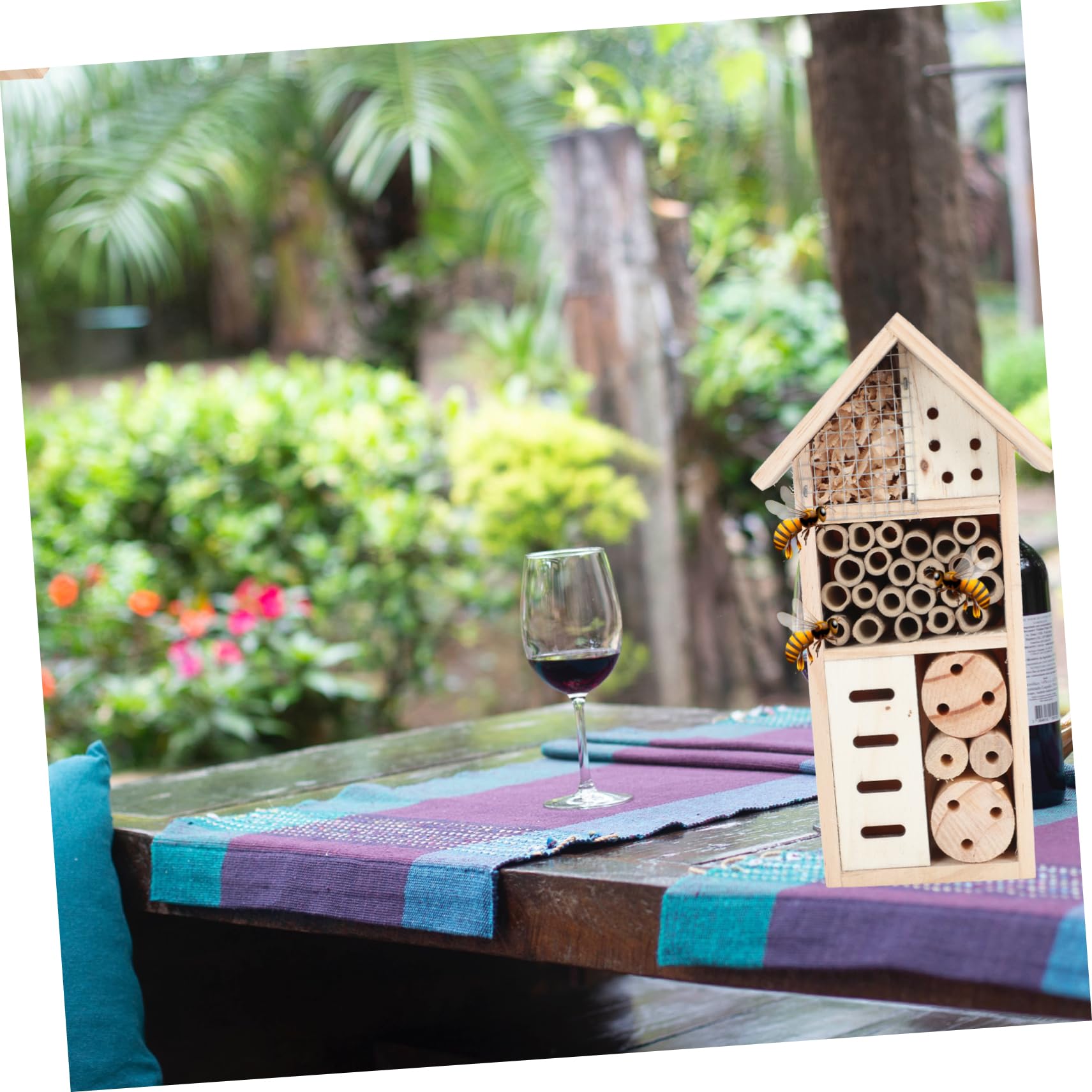 VANZACK 1pezzi Casetta in Legno per Insetti Casa da Giardino Ornamentale Casetta per Api Sospesa Dipinta Resistente