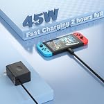 Charger for Nintendo Switch, AC Adapter for Switch - Fast Travel Wall Charger with 5FT Type C Cable 15V/2.6A Power Supply for Nintendo Switch Supports TV Mode and Dock Station