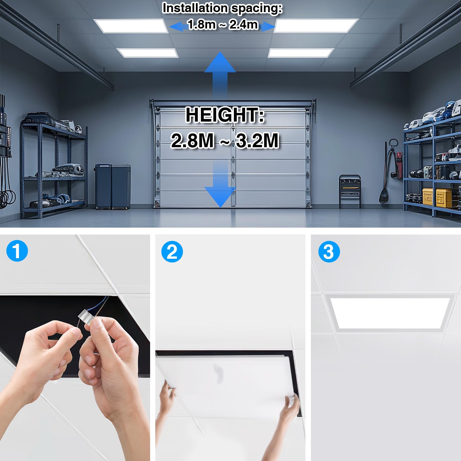 Pannello LED soffitto 60x60 (2 PZ), pannelli LED da incasso, illuminazione da soffitto con tecnologia CCT 3-in-1 – temperatura di colore e lumen regolabili, UGR≤23, IP44 (2 Pezzo)